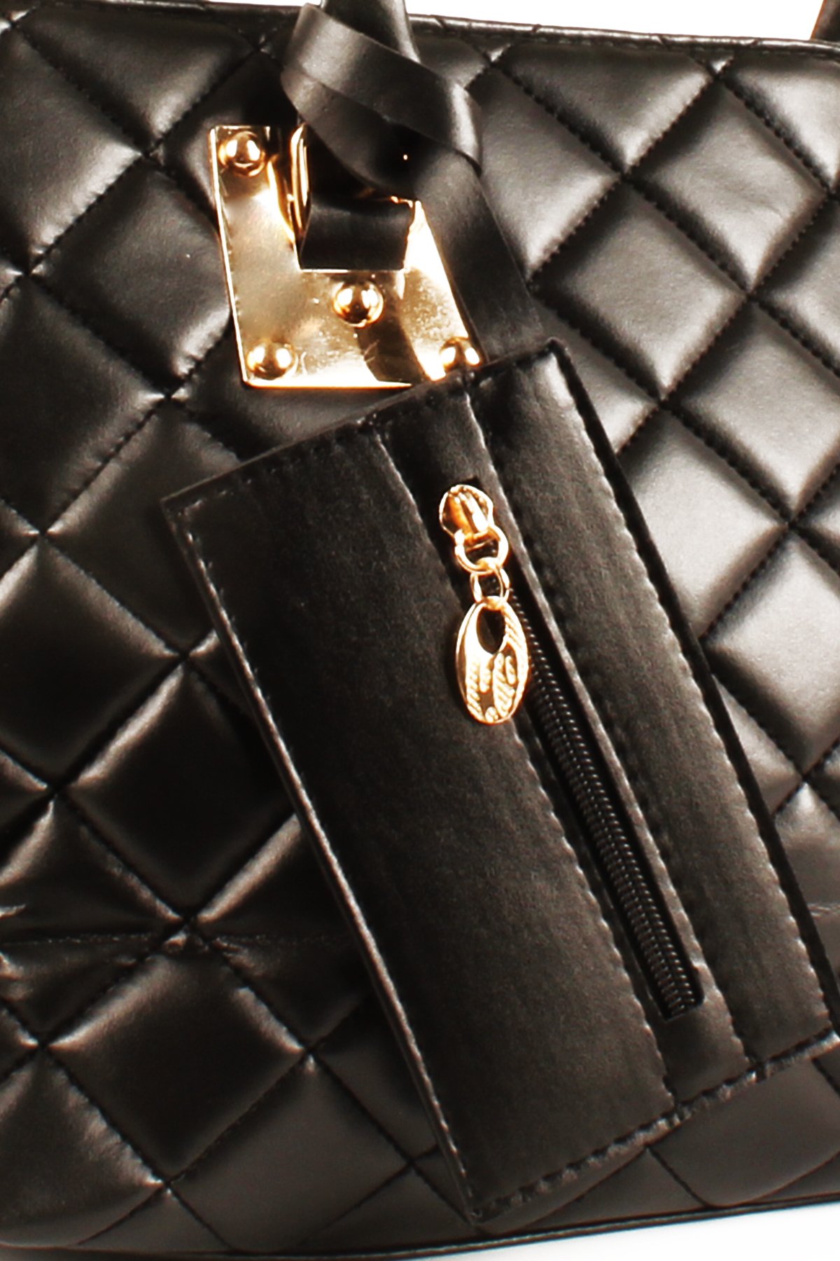 LWE1700-SyhTalhaLuwwe Bag'sKadın İki Bölmeli Anne Tarz Kapitoneli Cüzdanlı Gold Varaklı Kol Çantası (1700)