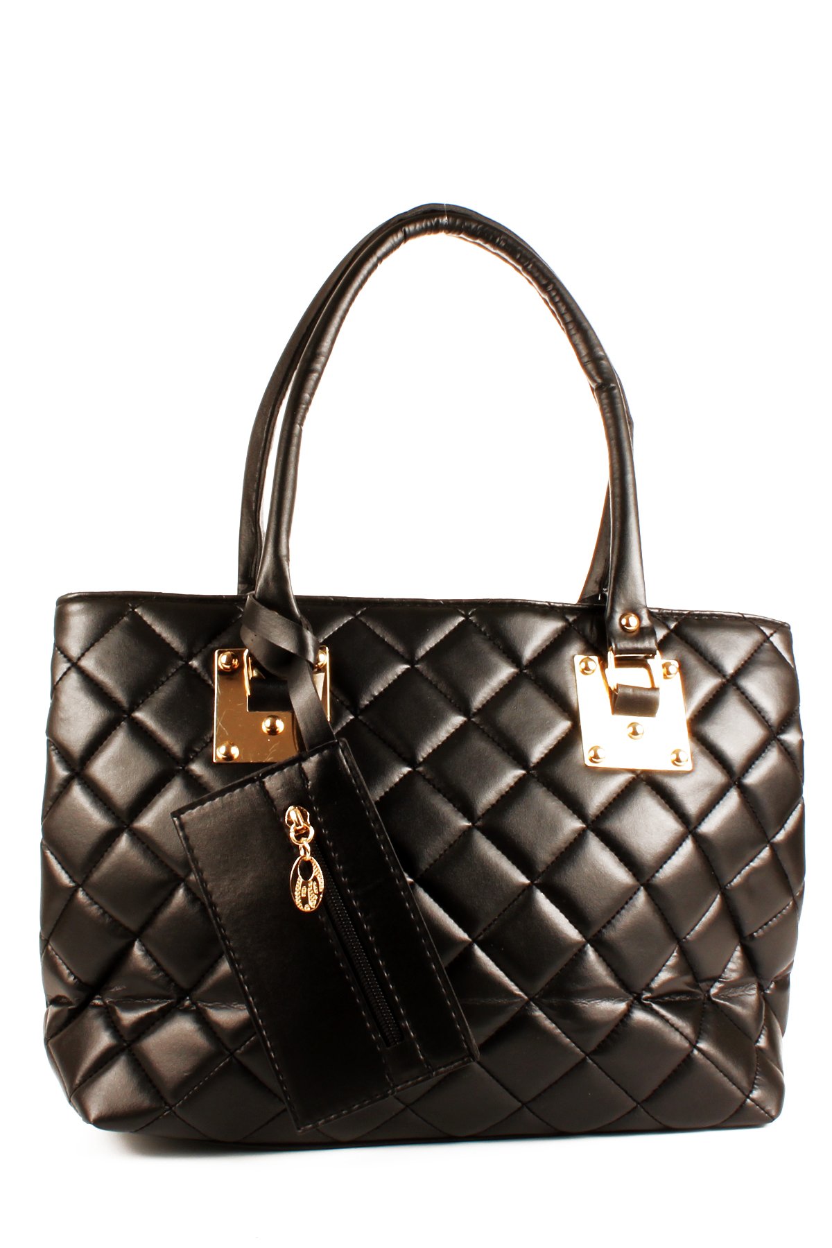 LWE1700-SyhTalhaLuwwe Bag'sKadın İki Bölmeli Anne Tarz Kapitoneli Cüzdanlı Gold Varaklı Kol Çantası (1700)