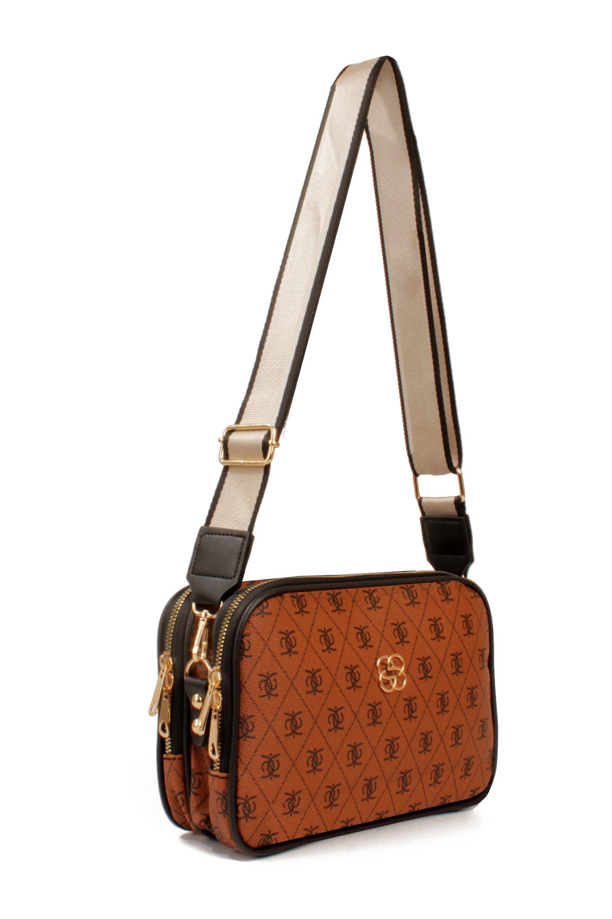 LWE1810-SyhTalhaLuwwe Bag'sKadın İki Bölmeli Çift Yön Fermuarlı Kapama Desenli Deri Dokuma Kolon Askılı Omuz Çantası (1810)