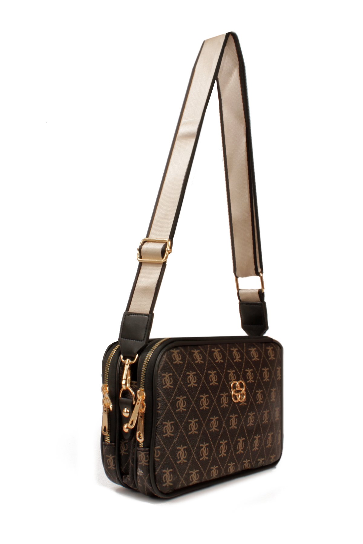 LWE1810-SyhTalhaLuwwe Bag'sKadın İki Bölmeli Çift Yön Fermuarlı Kapama Desenli Deri Dokuma Kolon Askılı Omuz Çantası (1810)