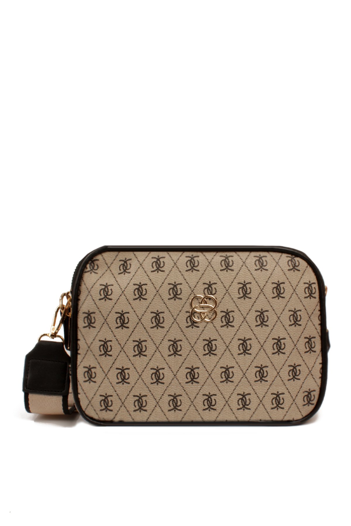 LWE1810-SyhTalhaLuwwe Bag'sKadın İki Bölmeli Çift Yön Fermuarlı Kapama Desenli Deri Dokuma Kolon Askılı Omuz Çantası (1810)