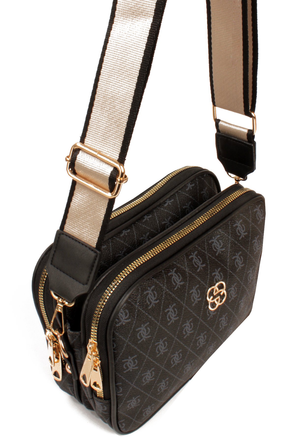 LWE1810-SyhTalhaLuwwe Bag'sKadın İki Bölmeli Çift Yön Fermuarlı Kapama Desenli Deri Dokuma Kolon Askılı Omuz Çantası (1810)