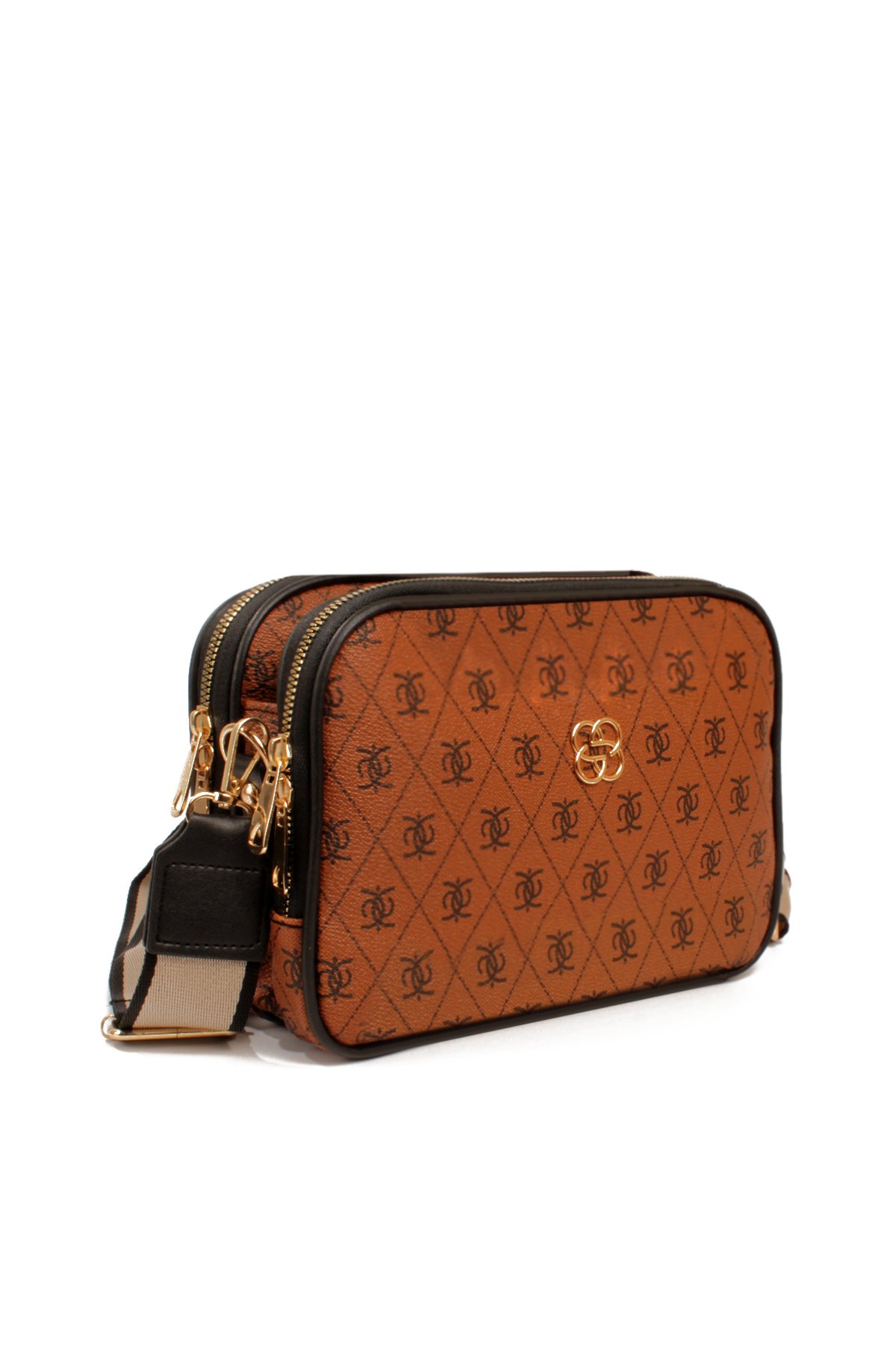 LWE1810-SyhTalhaLuwwe Bag'sKadın İki Bölmeli Çift Yön Fermuarlı Kapama Desenli Deri Dokuma Kolon Askılı Omuz Çantası (1810)