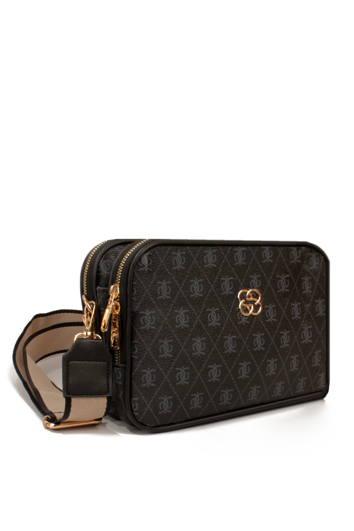 LWE1810-SyhTalhaLuwwe Bag'sKadın İki Bölmeli Çift Yön Fermuarlı Kapama Desenli Deri Dokuma Kolon Askılı Omuz Çantası (1810)