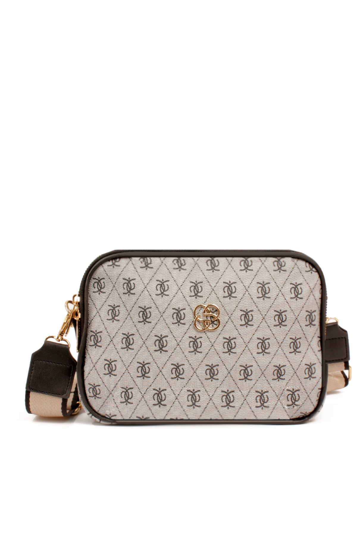 LWE1810-SyhTalhaLuwwe Bag'sKadın İki Bölmeli Çift Yön Fermuarlı Kapama Desenli Deri Dokuma Kolon Askılı Omuz Çantası (1810)