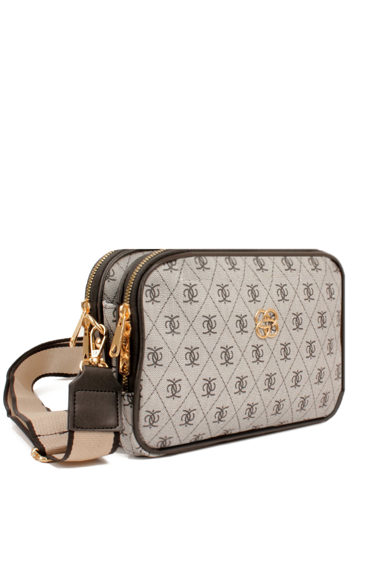 LWE1810-SyhTalhaLuwwe Bag'sKadın İki Bölmeli Çift Yön Fermuarlı Kapama Desenli Deri Dokuma Kolon Askılı Omuz Çantası (1810)