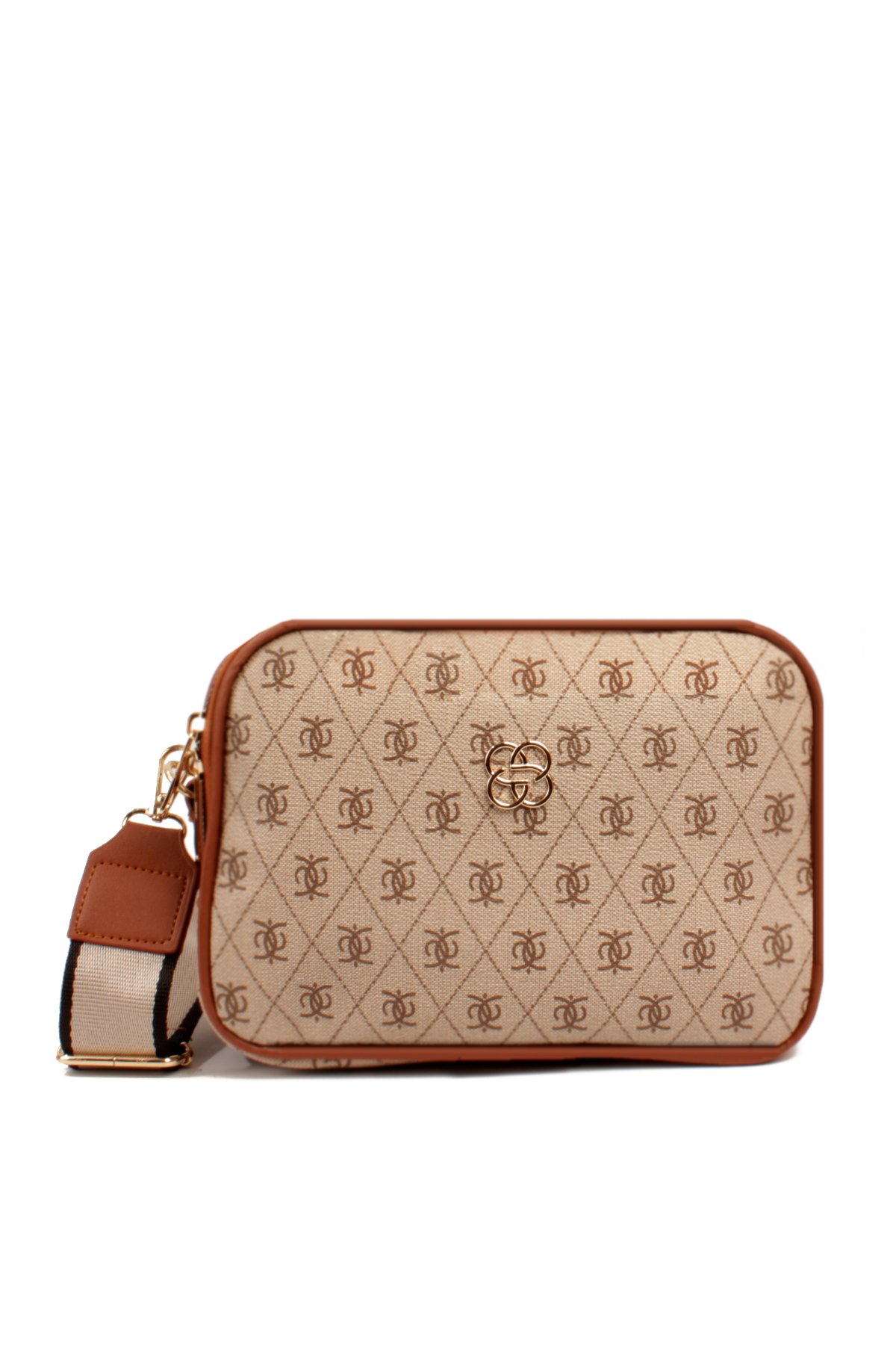 LWE1810-SyhTalhaLuwwe Bag'sKadın İki Bölmeli Çift Yön Fermuarlı Kapama Desenli Deri Dokuma Kolon Askılı Omuz Çantası (1810)