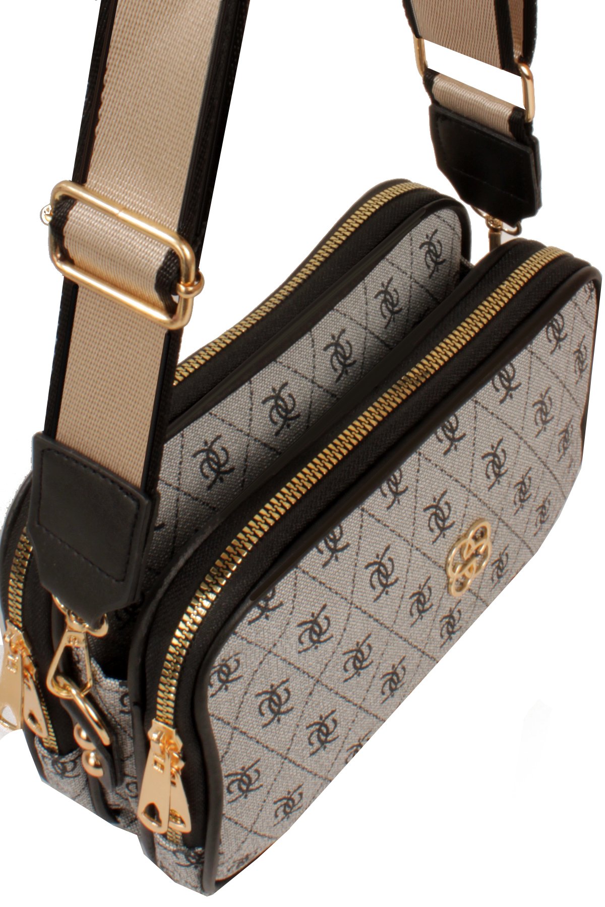 LWE1810-SyhTalhaLuwwe Bag'sKadın İki Bölmeli Çift Yön Fermuarlı Kapama Desenli Deri Dokuma Kolon Askılı Omuz Çantası (1810)