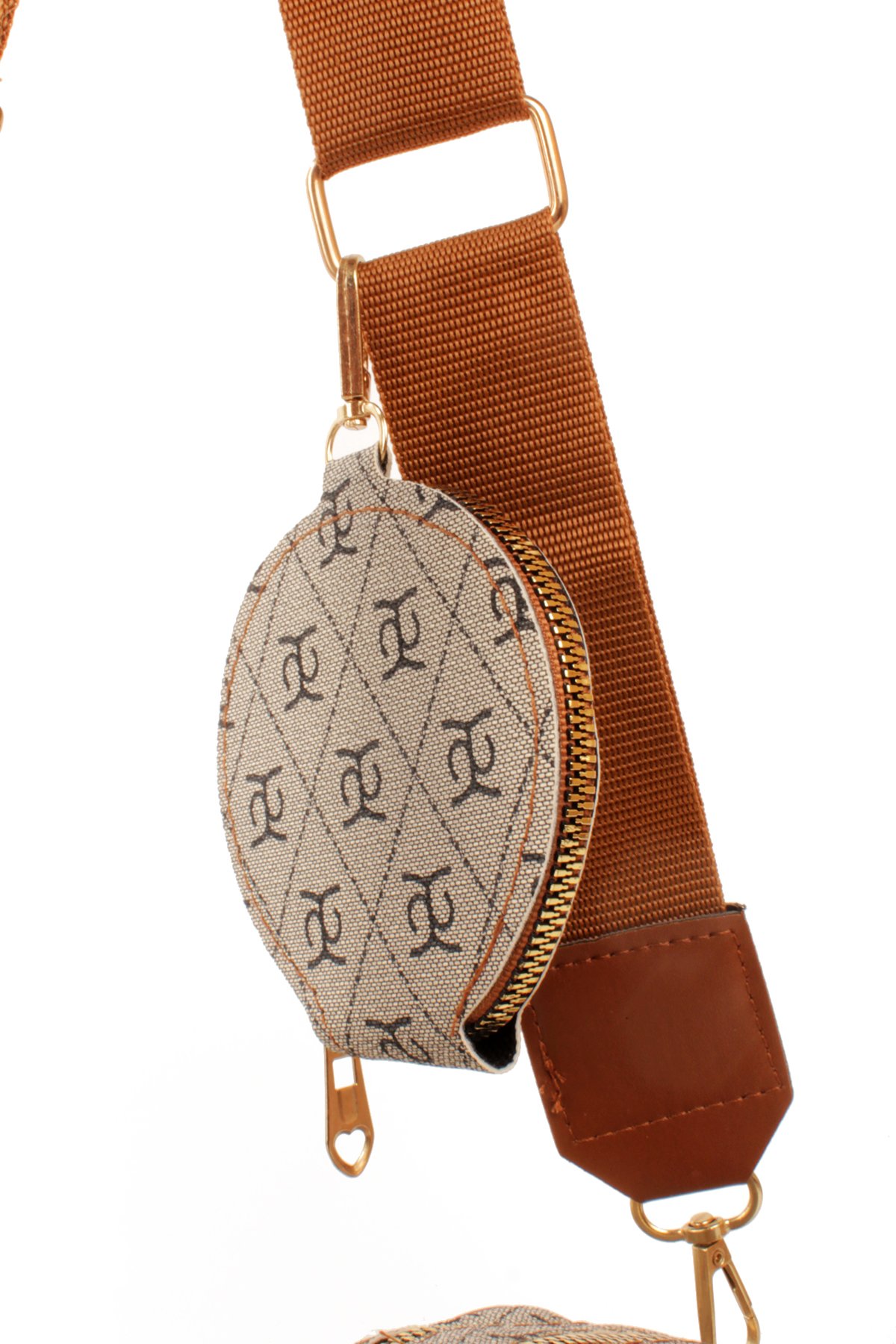 LWE1845-SyhTalhaLuwwe Bag'sKadın İki Bölmeli Desenli Deri Pramit Logolu Dokuma Kolon Askılı Omuz Çantası (1845)