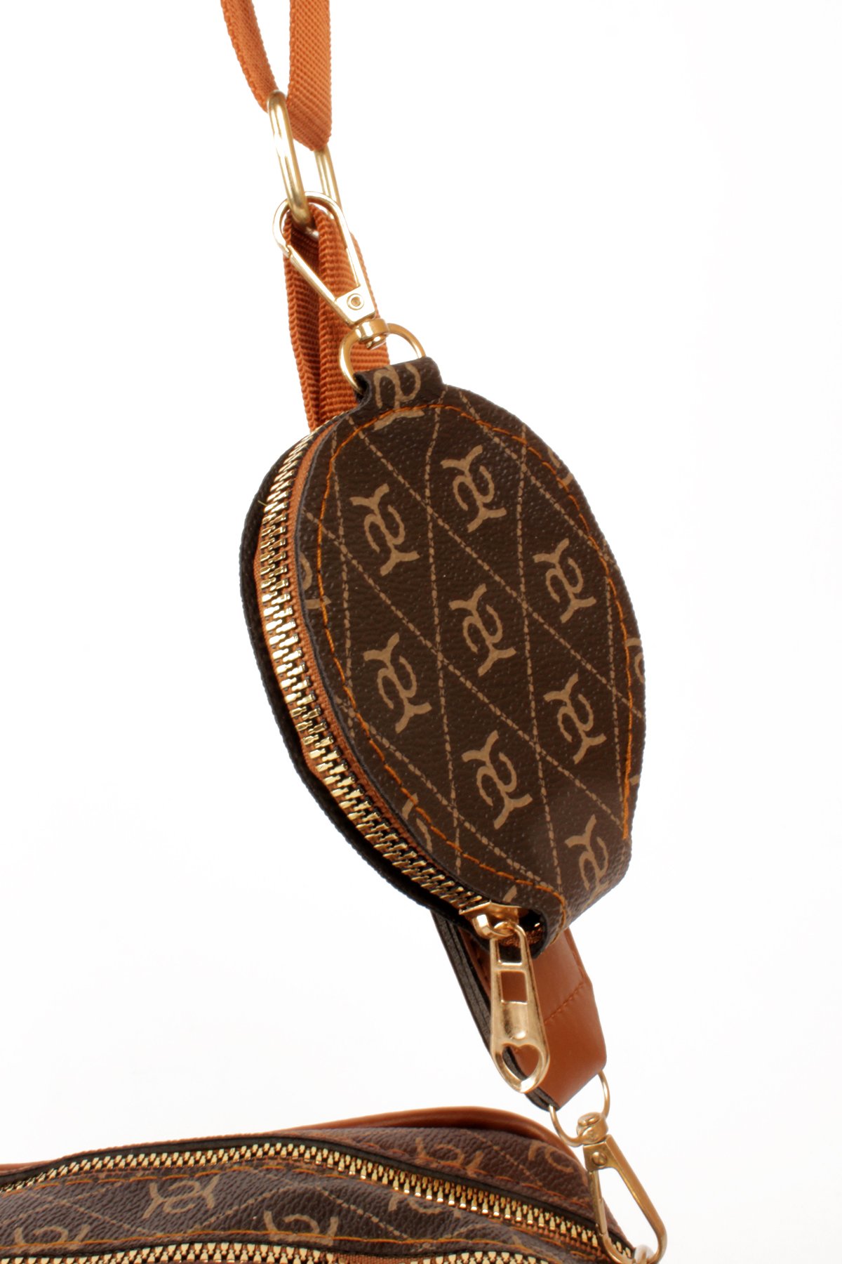 LWE1845-SyhTalhaLuwwe Bag'sKadın İki Bölmeli Desenli Deri Pramit Logolu Dokuma Kolon Askılı Omuz Çantası (1845)