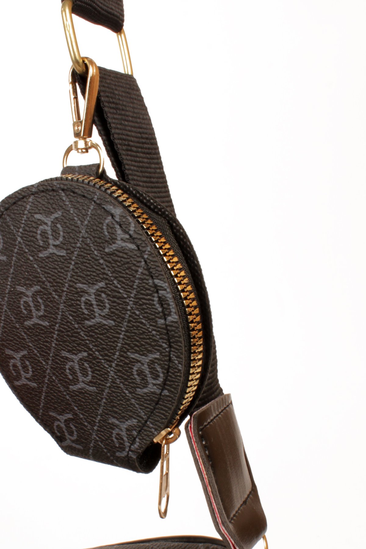 LWE1845-SyhTalhaLuwwe Bag'sKadın İki Bölmeli Desenli Deri Pramit Logolu Dokuma Kolon Askılı Omuz Çantası (1845)