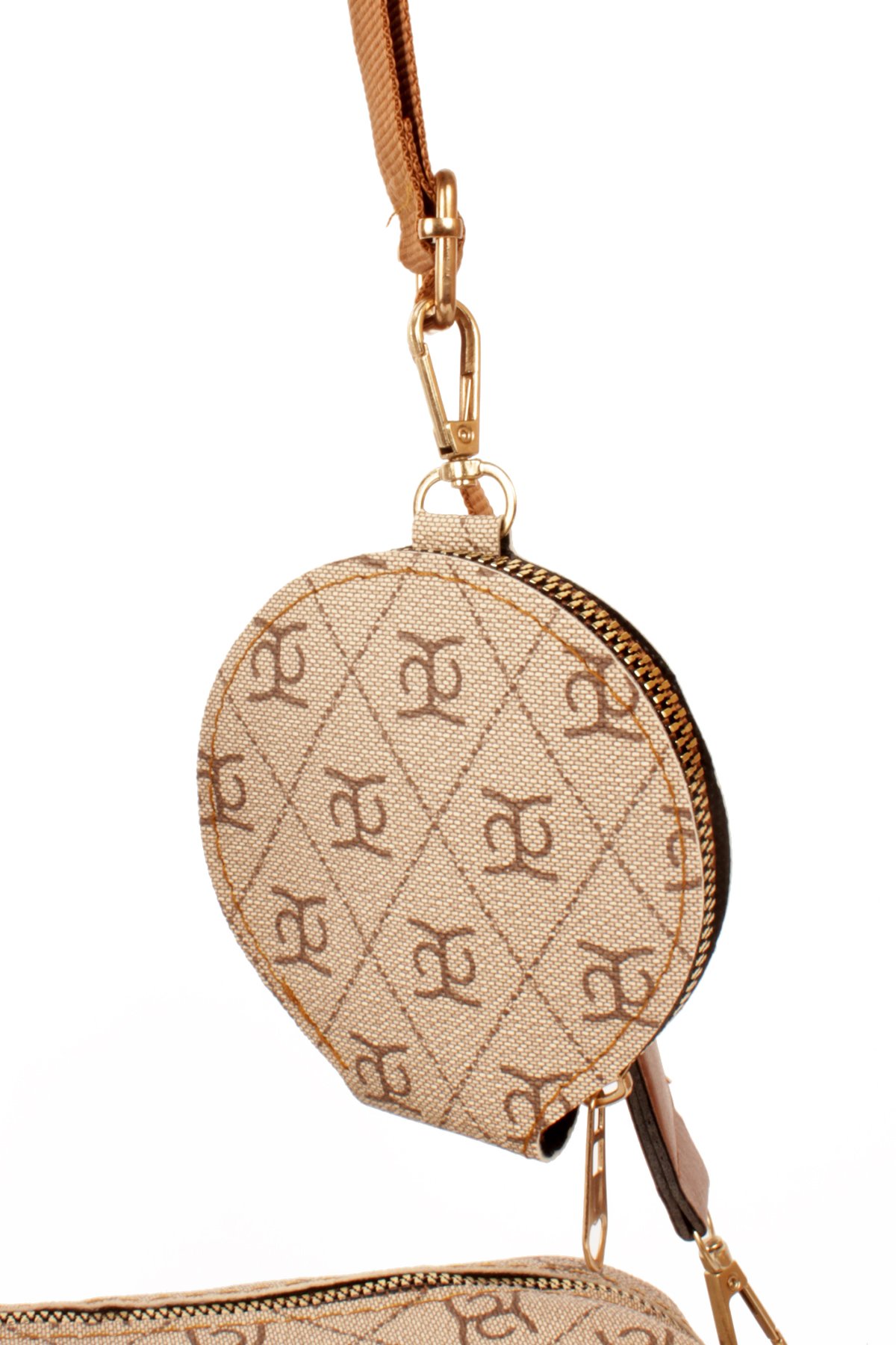 LWE1845-SyhTalhaLuwwe Bag'sKadın İki Bölmeli Desenli Deri Pramit Logolu Dokuma Kolon Askılı Omuz Çantası (1845)