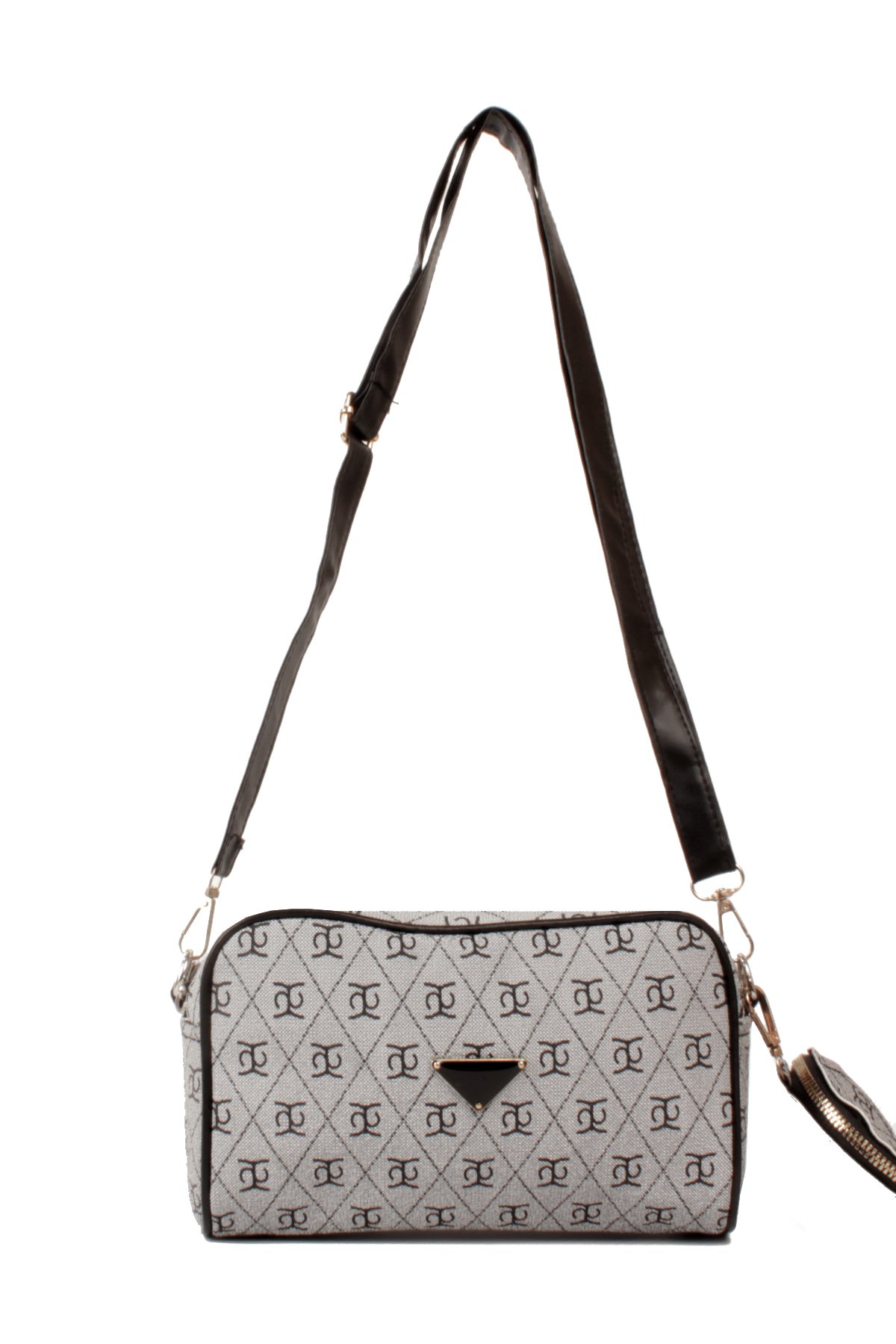 LWE1845-SyhTalhaLuwwe Bag'sKadın İki Bölmeli Desenli Deri Pramit Logolu Dokuma Kolon Askılı Omuz Çantası (1845)