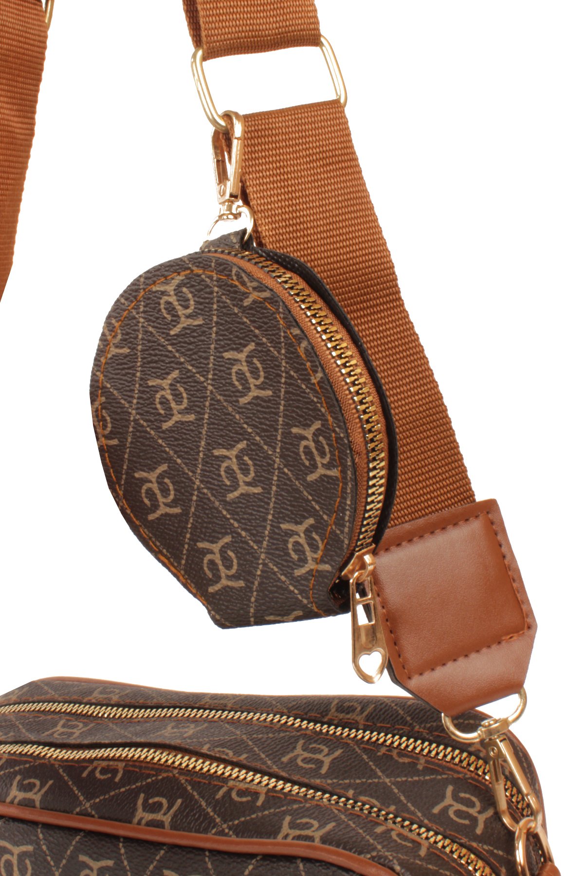 LWE1845-SyhTalhaLuwwe Bag'sKadın İki Bölmeli Desenli Deri Pramit Logolu Dokuma Kolon Askılı Omuz Çantası (1845)