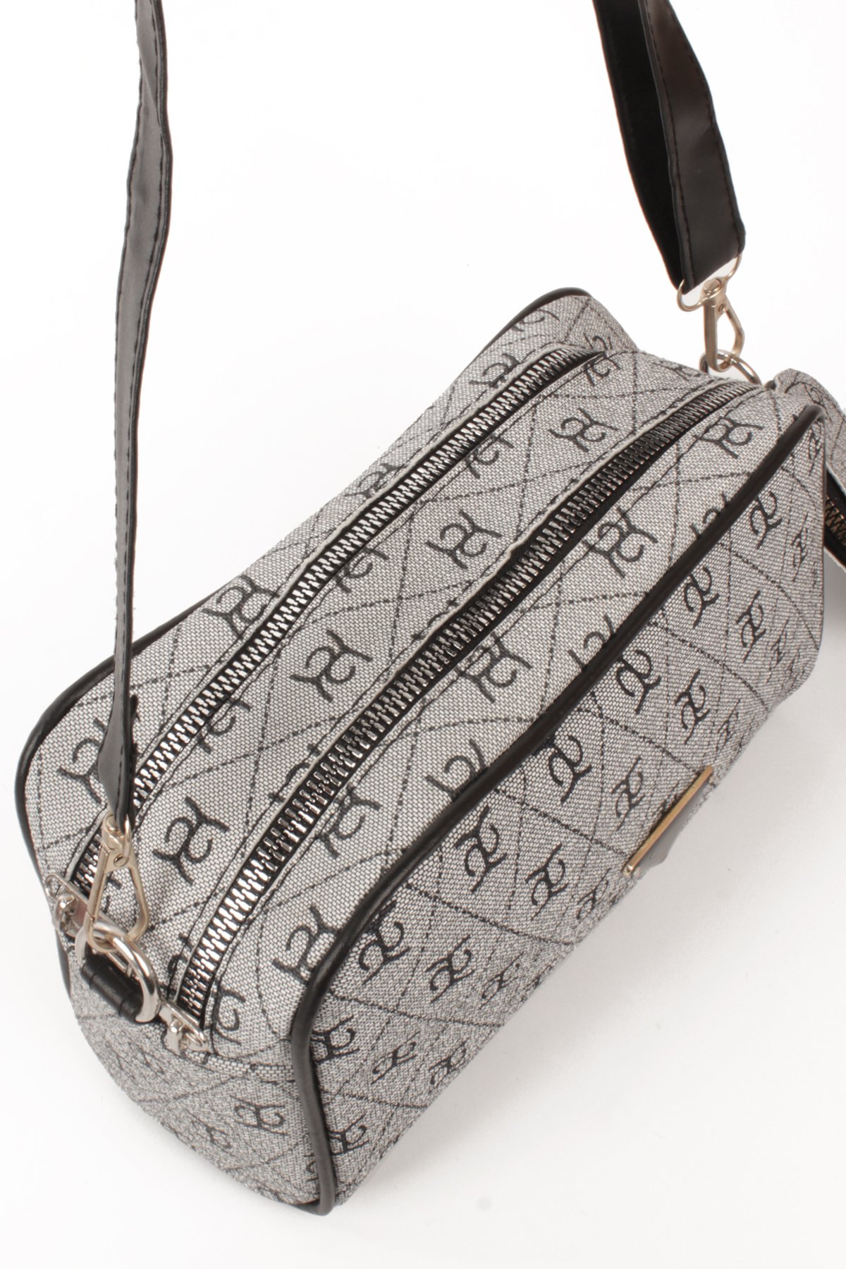 LWE1845-SyhTalhaLuwwe Bag'sKadın İki Bölmeli Desenli Deri Pramit Logolu Dokuma Kolon Askılı Omuz Çantası (1845)