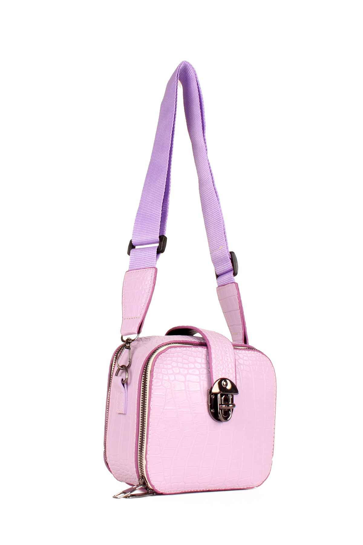 LWE10611-LilaTalhaLuwwe Bag'sKadın İki Bölmeli Timsah Desenli İç Cepli Kolon Askılı Omuz Çantası (10611)