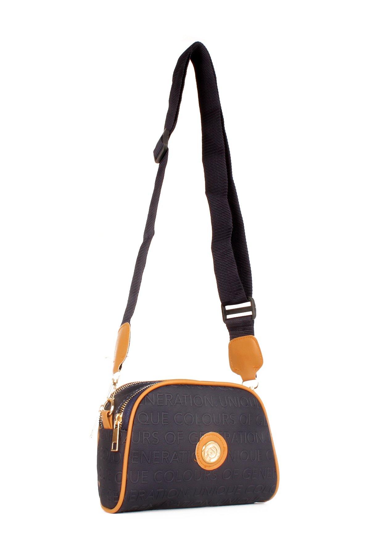 LWE20607-SyhTalhaLuwwe Bag'sKadın İki Bölmeli Yazı Detaylı Kolon Askılı Omuz Çantası (20607)