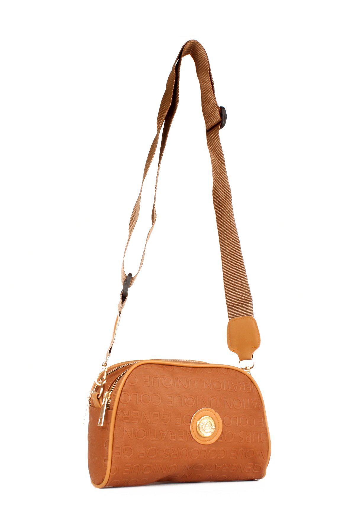 LWE20607-SyhTalhaLuwwe Bag'sKadın İki Bölmeli Yazı Detaylı Kolon Askılı Omuz Çantası (20607)