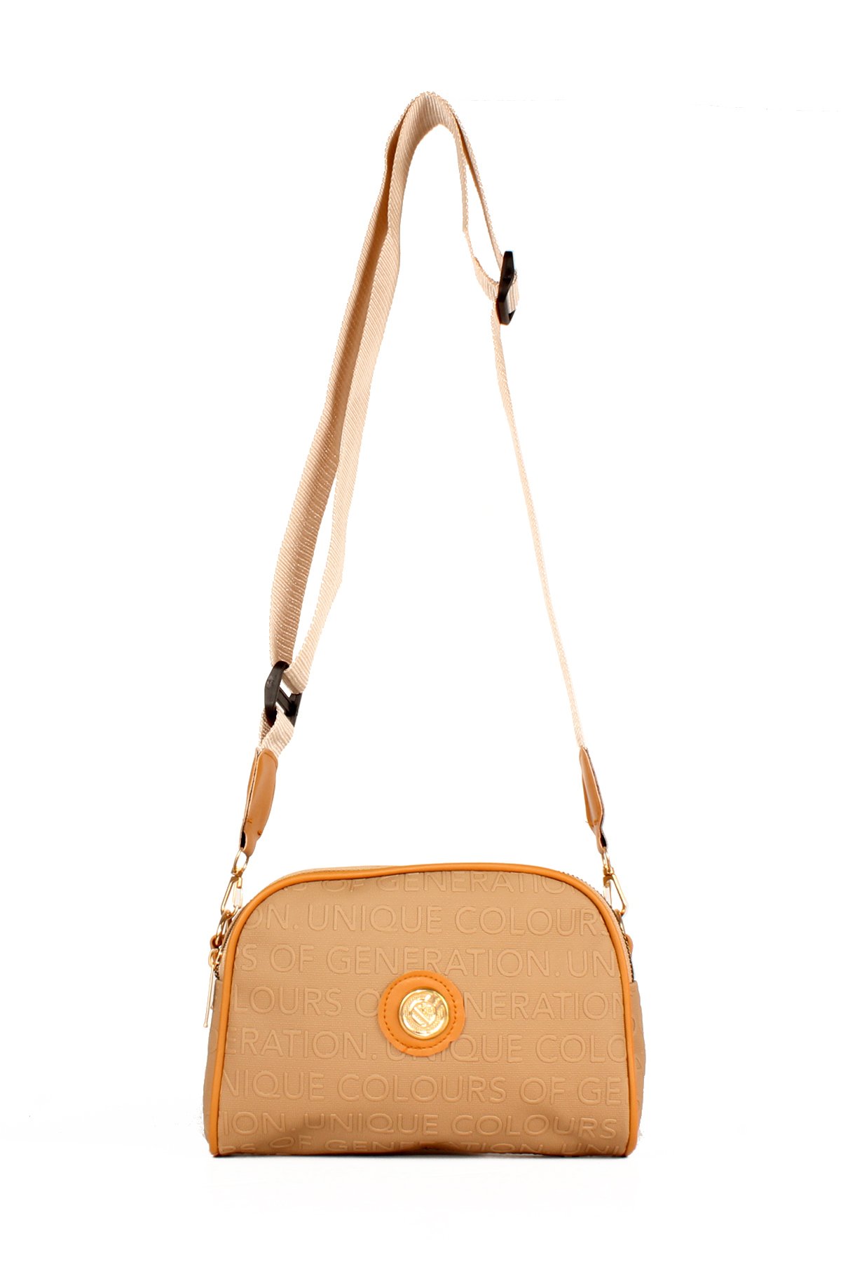 LWE20607-SyhTalhaLuwwe Bag'sKadın İki Bölmeli Yazı Detaylı Kolon Askılı Omuz Çantası (20607)