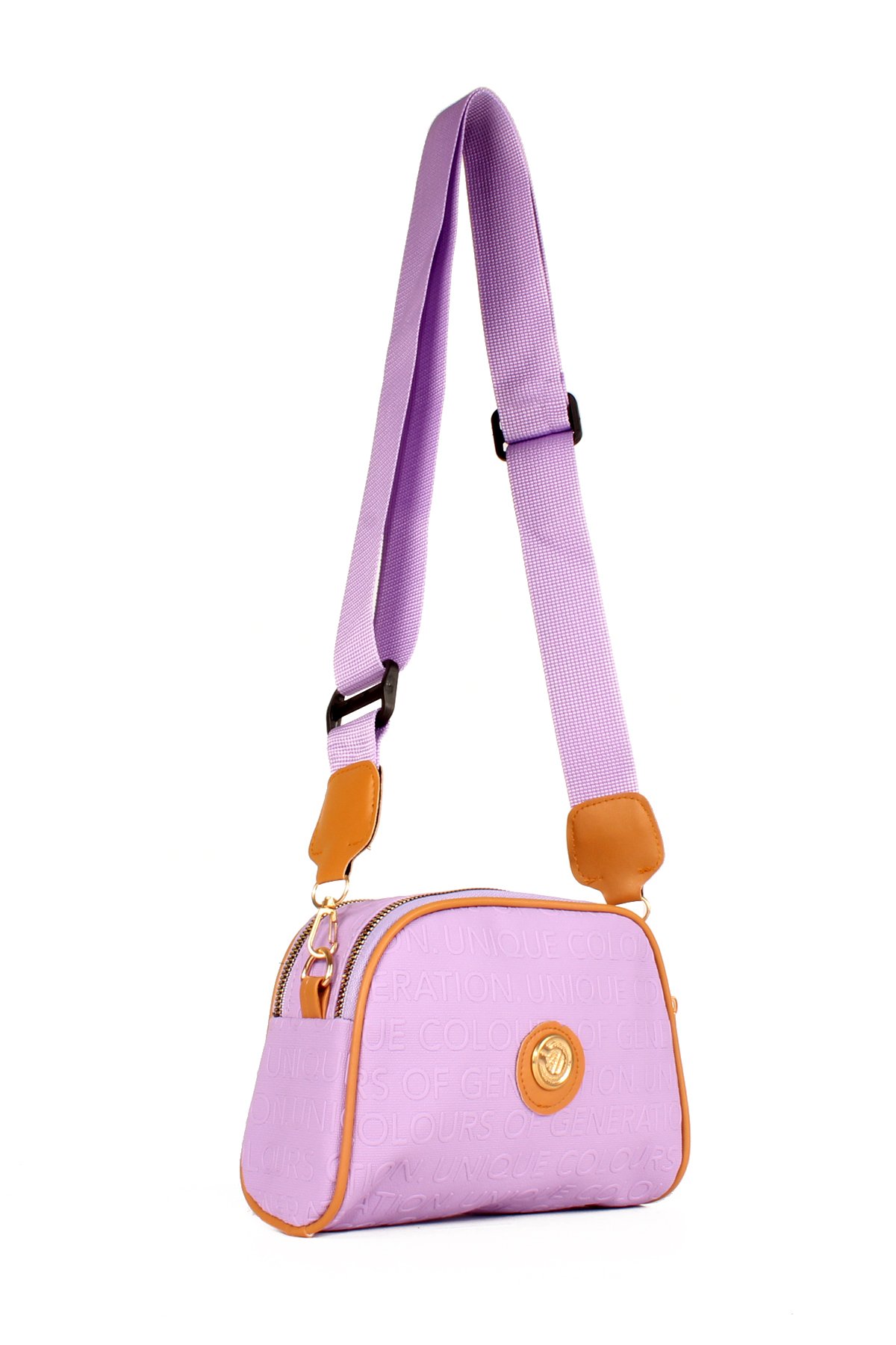 LWE20607-SyhTalhaLuwwe Bag'sKadın İki Bölmeli Yazı Detaylı Kolon Askılı Omuz Çantası (20607)