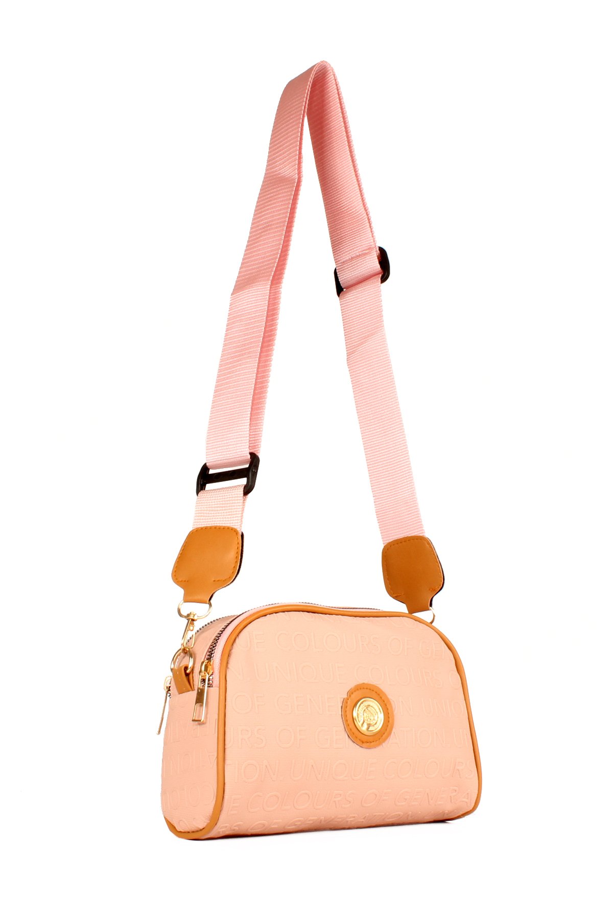 LWE20607-SyhTalhaLuwwe Bag'sKadın İki Bölmeli Yazı Detaylı Kolon Askılı Omuz Çantası (20607)