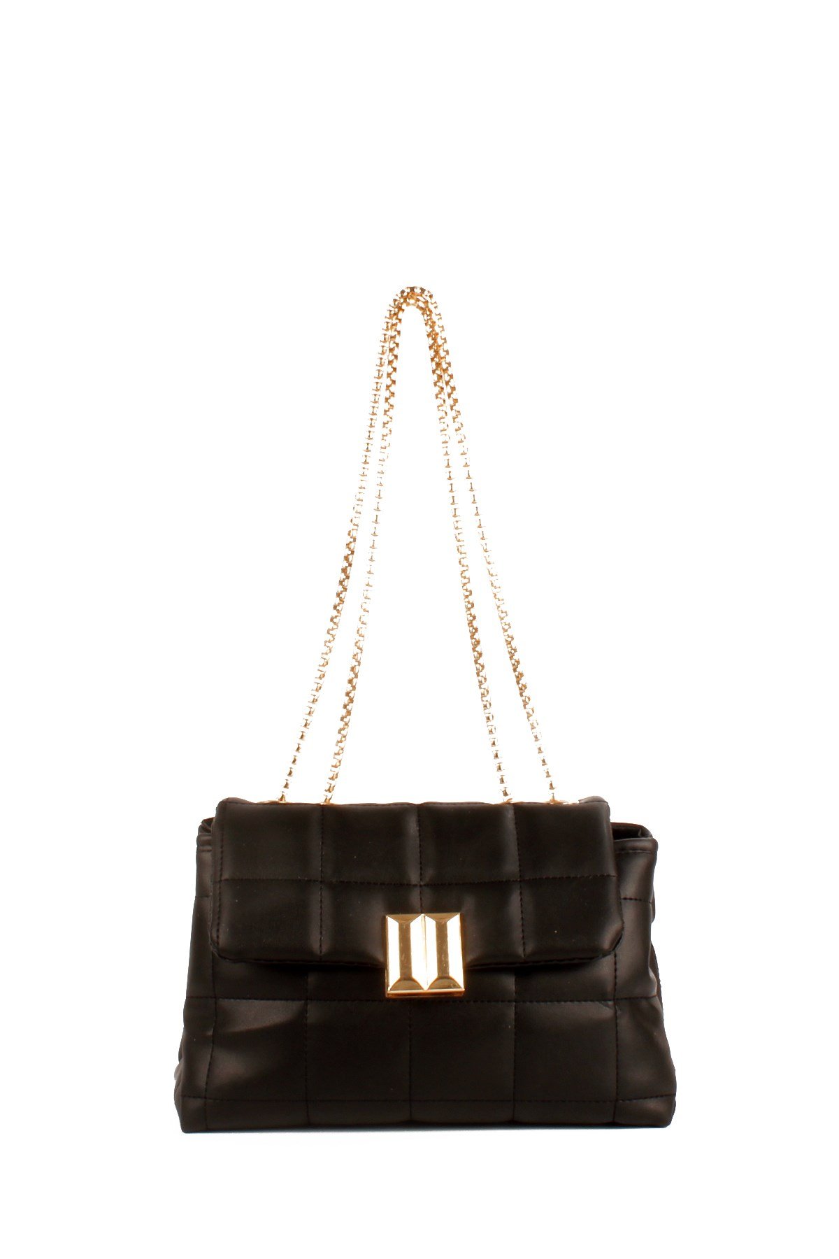 LWE10674-SyhTalhaLuwwe Bag'sKadın İki Bölmeli Zincir Askılı Broşlu Kapak Kapitoneli Yumuşak Doku Omuz Çantası (10674)