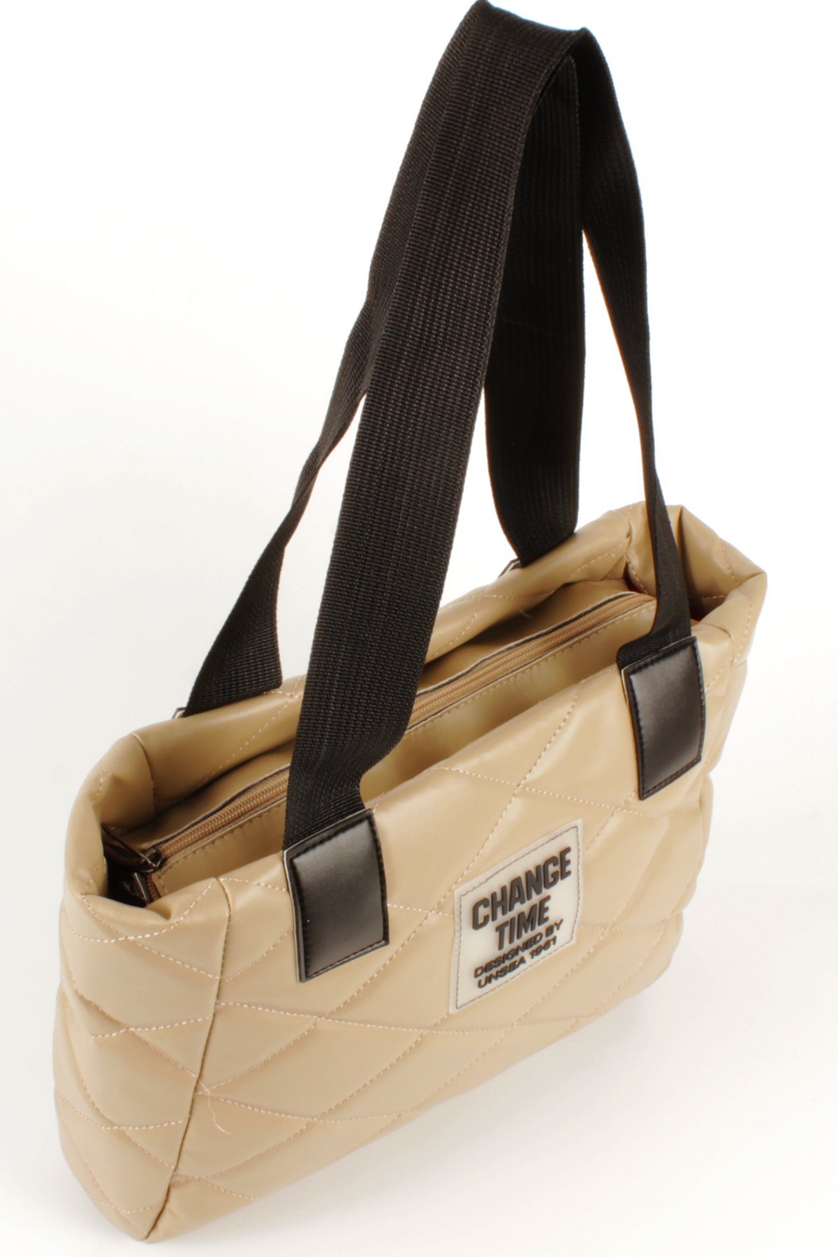 LWE20776-SyhTalhaLuwwe Bag'sKadın Kapitoneli Yazı Detaylı Şişme Tarz Kolon Askılı Tote Omuz Çanta (20776)