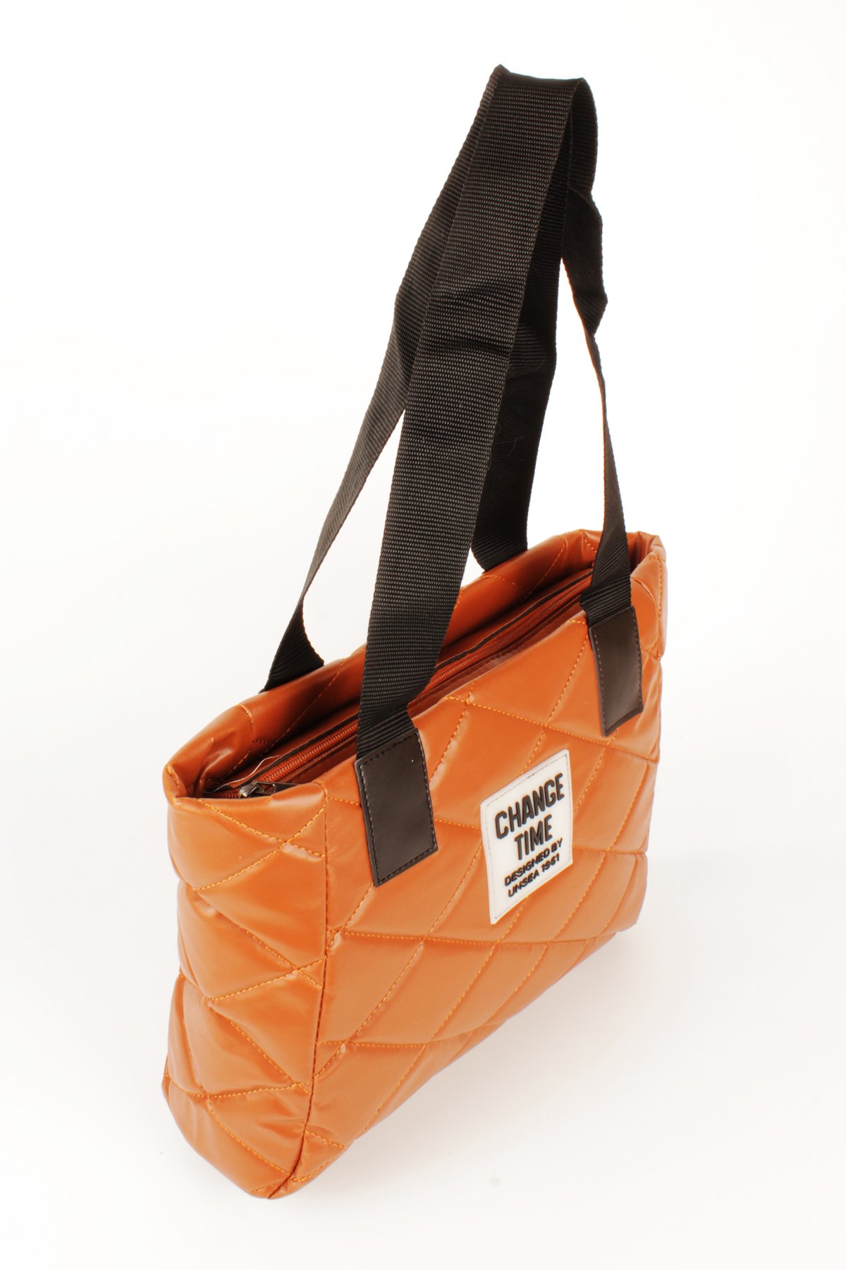 LWE20776-SyhLuwweBagsLuwwe Bag'sKadın Kapitoneli Yazı Detaylı Şişme Tarz Kolon Askılı Tote Omuz Çanta (20776)