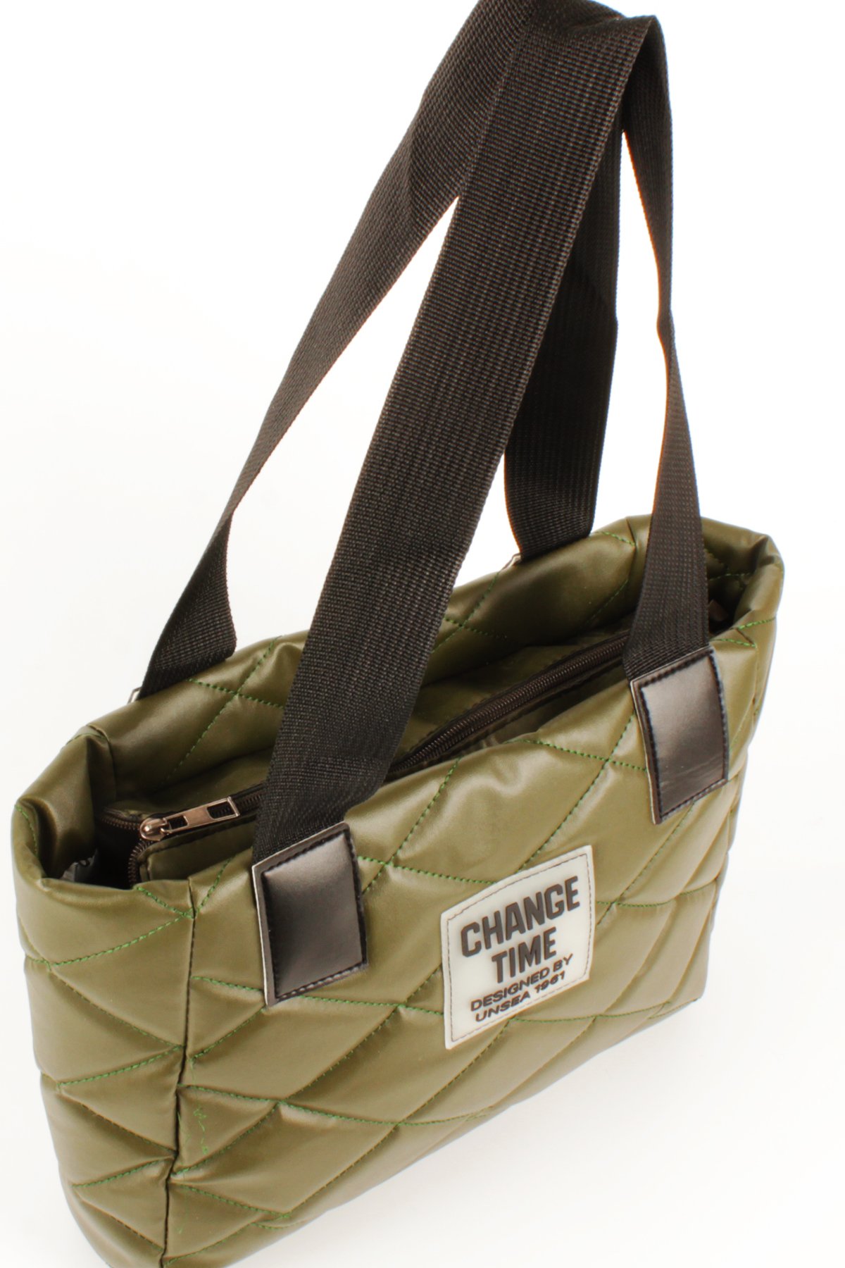 LWE20776-SyhTalhaLuwwe Bag'sKadın Kapitoneli Yazı Detaylı Şişme Tarz Kolon Askılı Tote Omuz Çanta (20776)