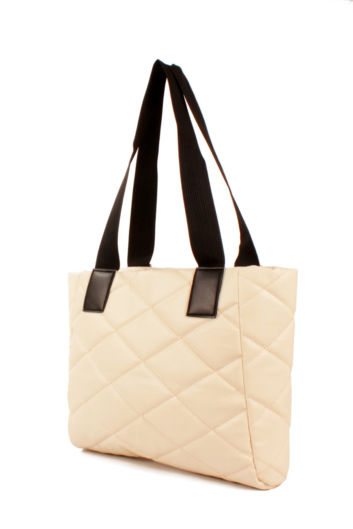 LWE20776-SyhTalhaLuwwe Bag'sKadın Kapitoneli Yazı Detaylı Şişme Tarz Kolon Askılı Tote Omuz Çanta (20776)