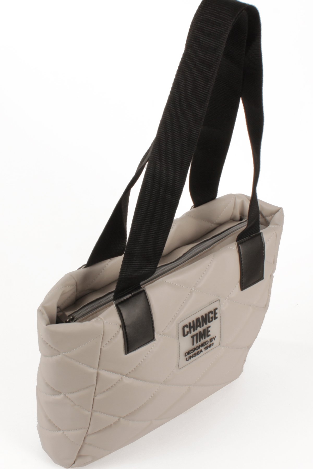 LWE20776-SyhTalhaLuwwe Bag'sKadın Kapitoneli Yazı Detaylı Şişme Tarz Kolon Askılı Tote Omuz Çanta (20776)