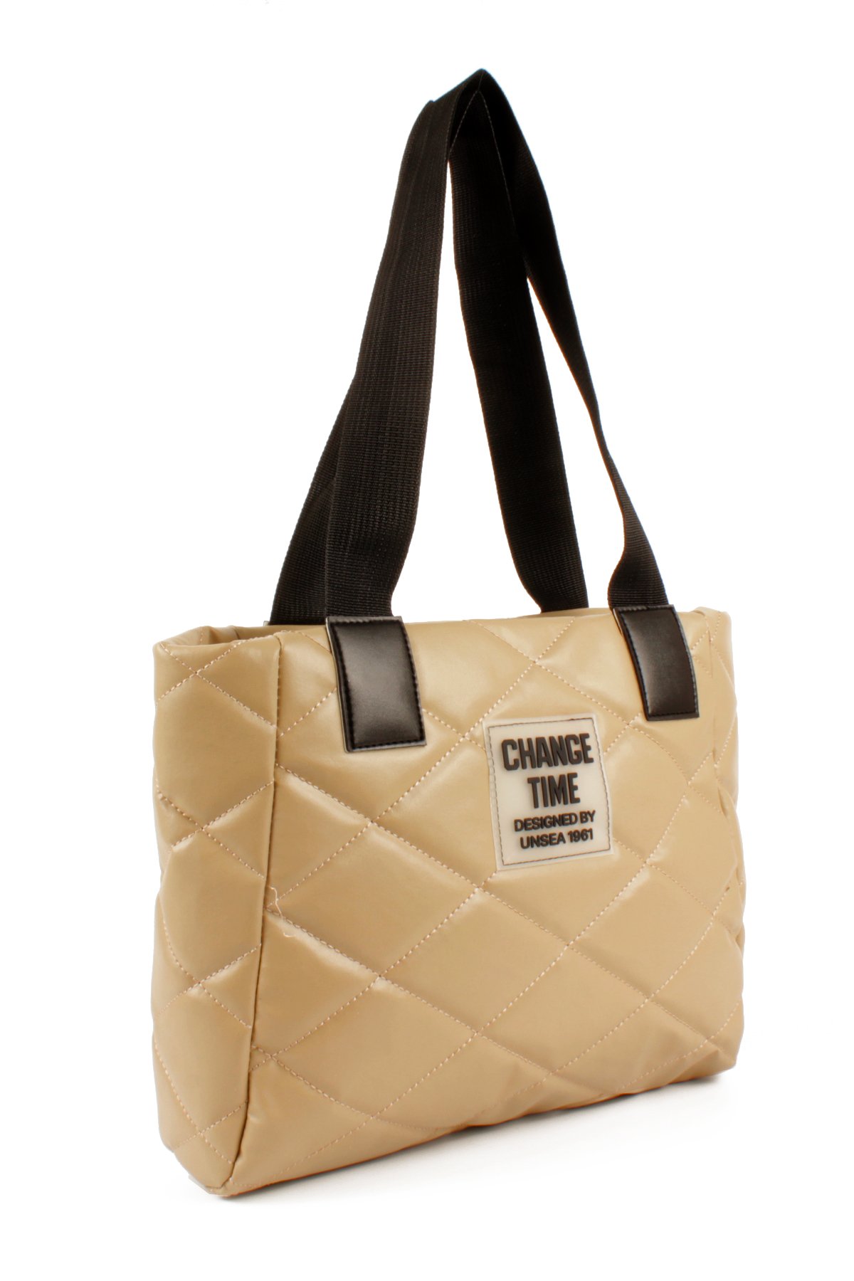 LWE20776-SyhTalhaLuwwe Bag'sKadın Kapitoneli Yazı Detaylı Şişme Tarz Kolon Askılı Tote Omuz Çanta (20776)