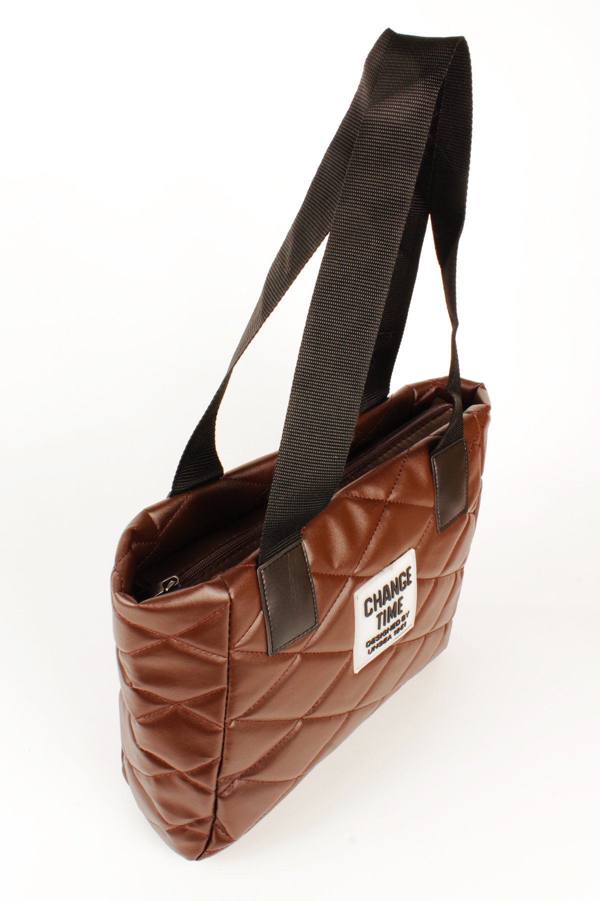 LWE20776-SyhLuwweBagsLuwwe Bag'sKadın Kapitoneli Yazı Detaylı Şişme Tarz Kolon Askılı Tote Omuz Çanta (20776)