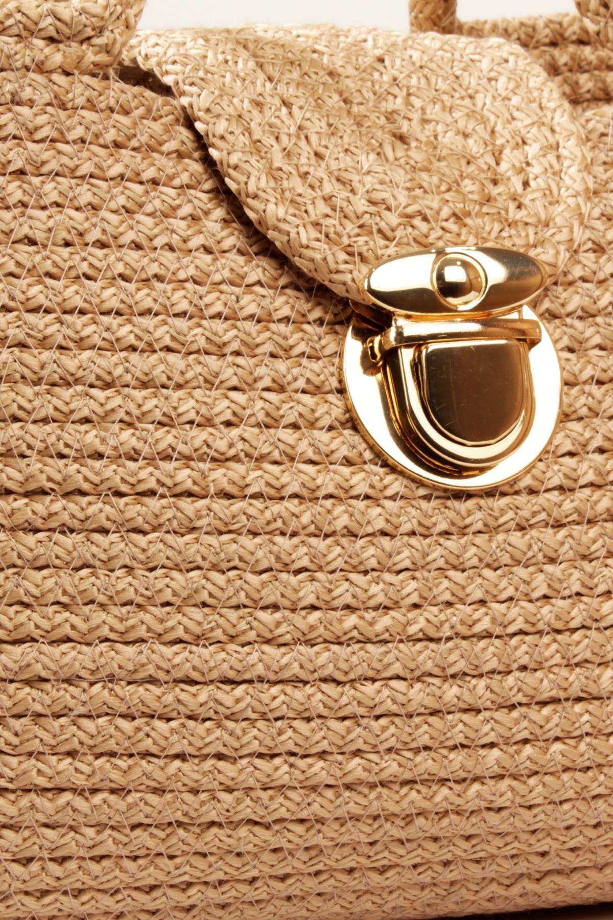 LWE1819-SyhMaviLuwwe Bag'sKadın Kilitli Kapak Orta Boy Dokuma Hasır Günlük ve Plaj Kol Çantası (1819)