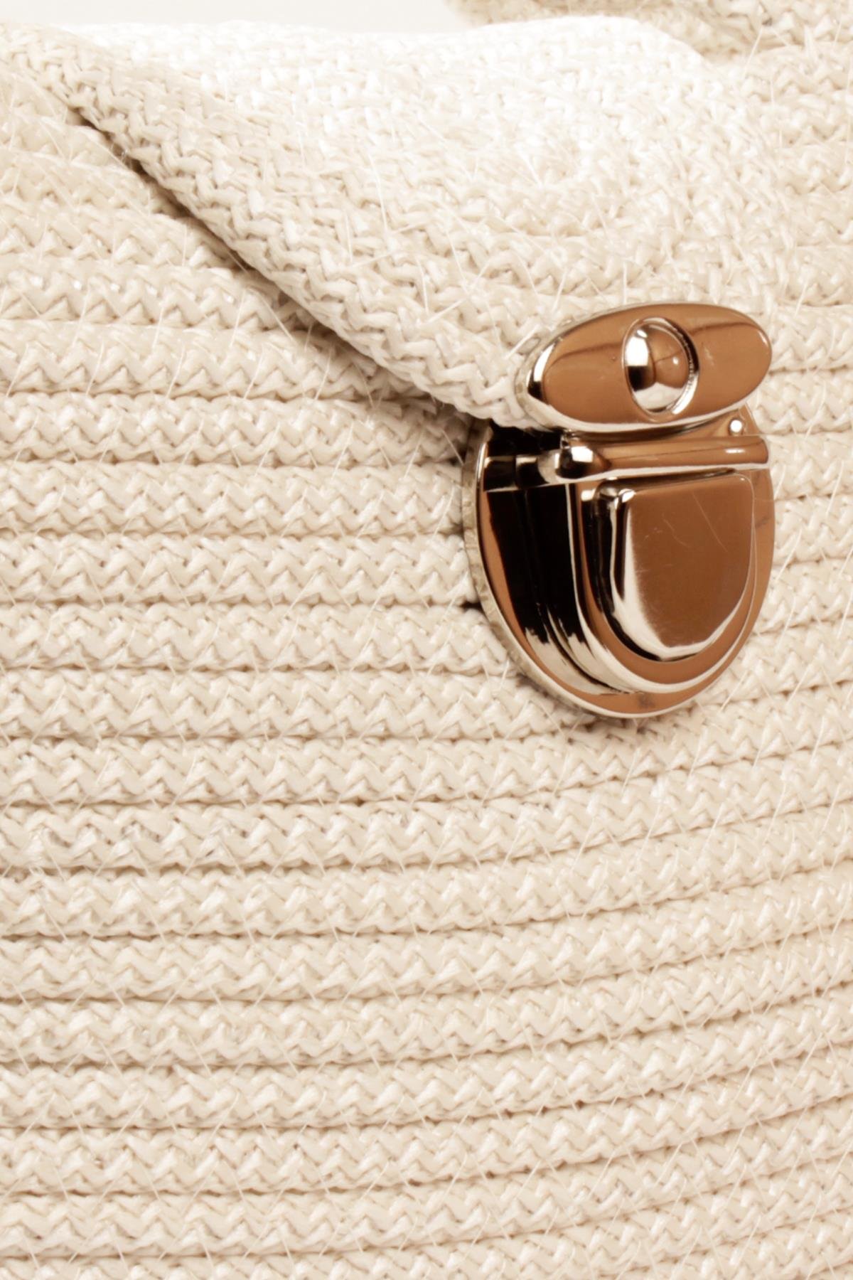 LWE1819-SyhMaviLuwwe Bag'sKadın Kilitli Kapak Orta Boy Dokuma Hasır Günlük ve Plaj Kol Çantası (1819)