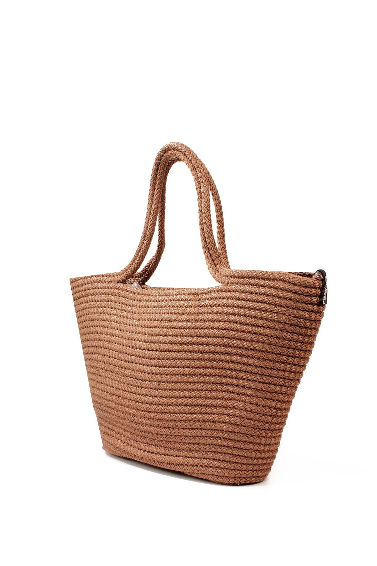 LWE1819-SyhMaviLuwwe Bag'sKadın Kilitli Kapak Orta Boy Dokuma Hasır Günlük ve Plaj Kol Çantası (1819)