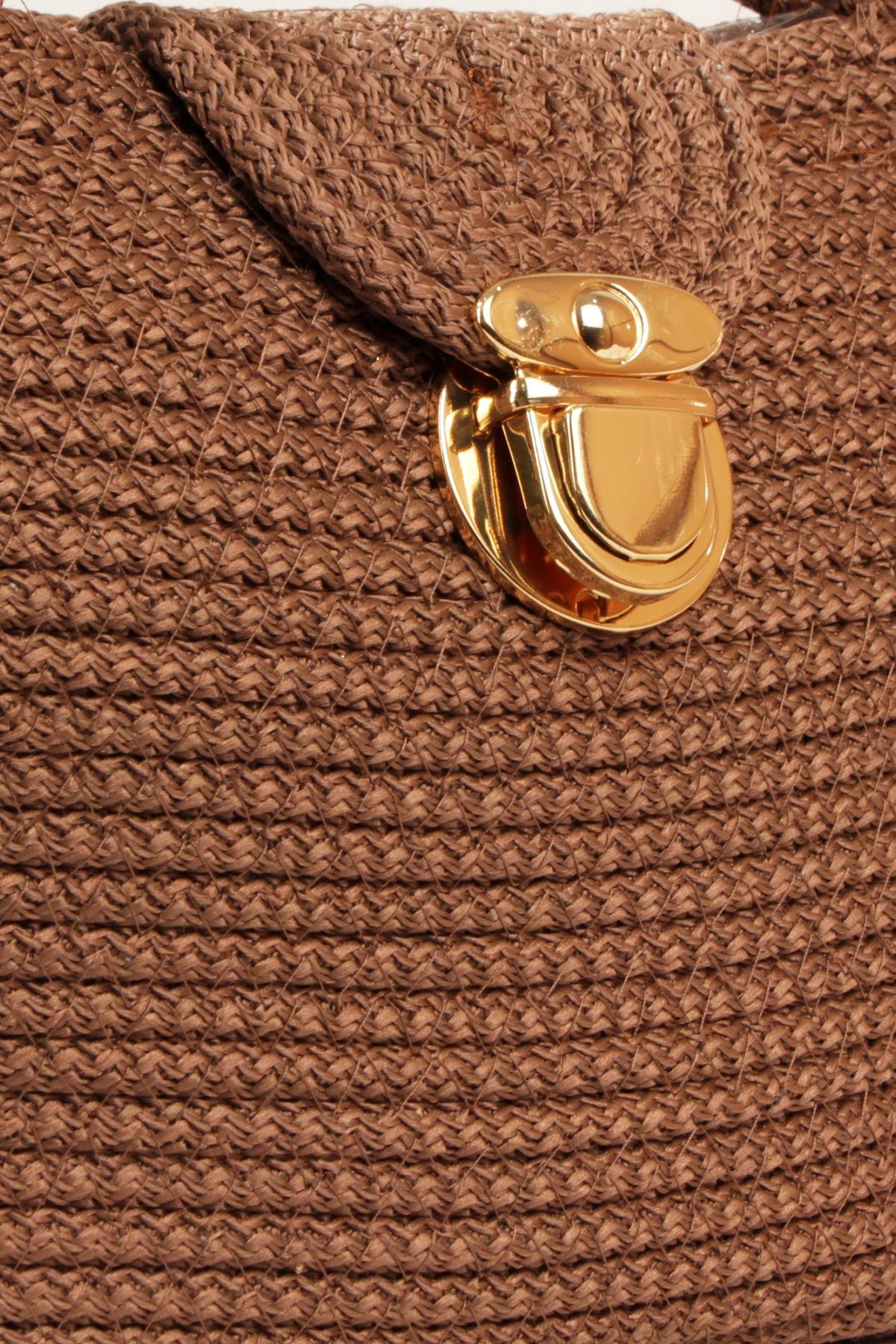 LWE1819-SyhMaviLuwwe Bag'sKadın Kilitli Kapak Orta Boy Dokuma Hasır Günlük ve Plaj Kol Çantası (1819)