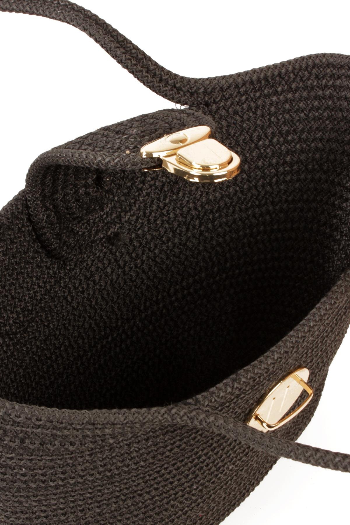 LWE1819-SyhMaviLuwwe Bag'sKadın Kilitli Kapak Orta Boy Dokuma Hasır Günlük ve Plaj Kol Çantası (1819)