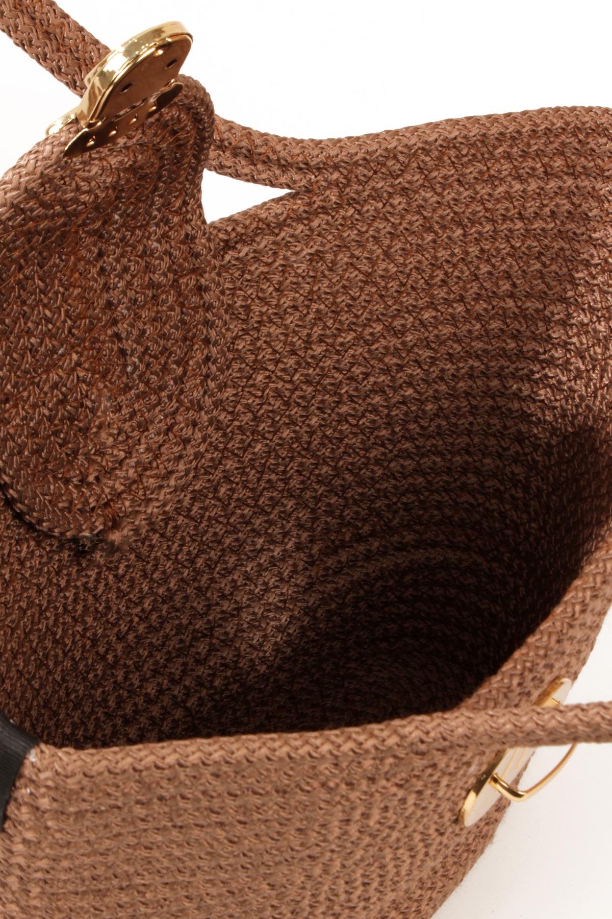 LWE1819-SyhMaviLuwwe Bag'sKadın Kilitli Kapak Orta Boy Dokuma Hasır Günlük ve Plaj Kol Çantası (1819)