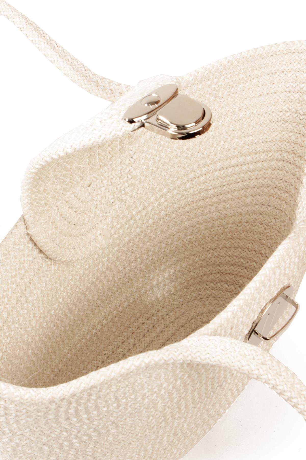 LWE1819-SyhMaviLuwwe Bag'sKadın Kilitli Kapak Orta Boy Dokuma Hasır Günlük ve Plaj Kol Çantası (1819)