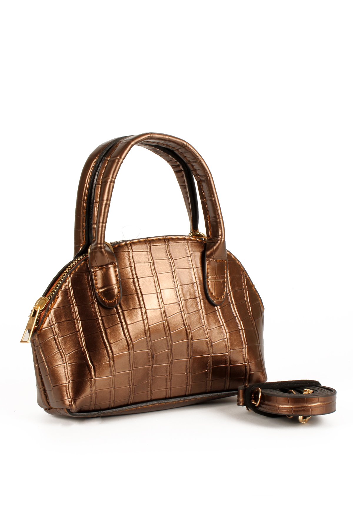 LWE20695-SyhTalhaLuwwe Bag'sKadın Kroko Deri Görünümlü Uzun Askılı Mini Boy El ve Omuz Çantası (20695)