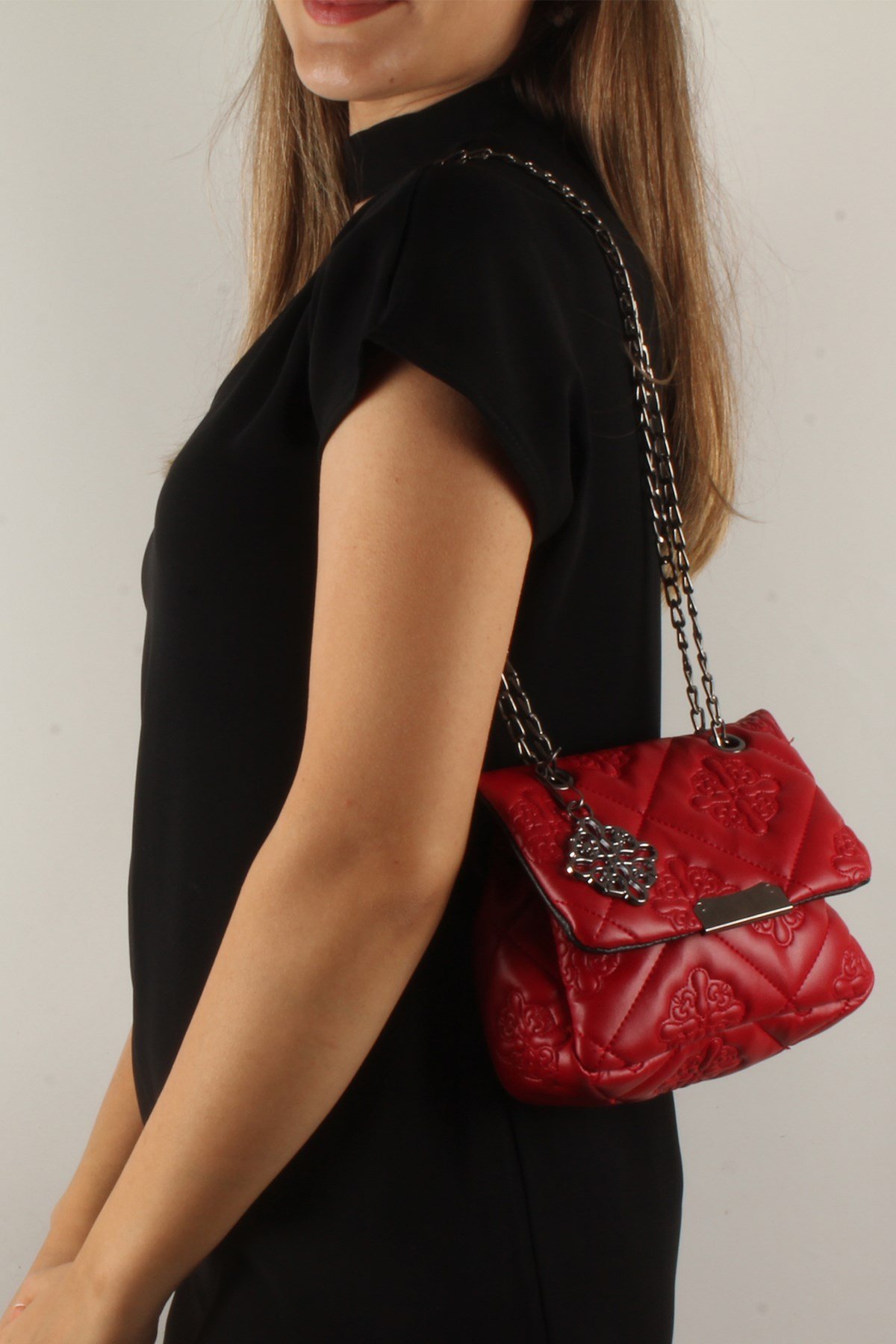 LWE20370-SLuwweLuwwe Bag'sKadın Motif İşlemeli Zincir Askılı Mini Omuz Çantası (20370)