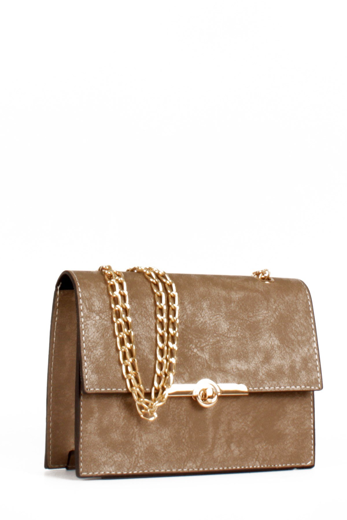 LWE20475-STalhaLuwwe Bag'sKadın Nubuk Görünümlü Midi Boy Zincir Askılı Omuz Çantası (20475)