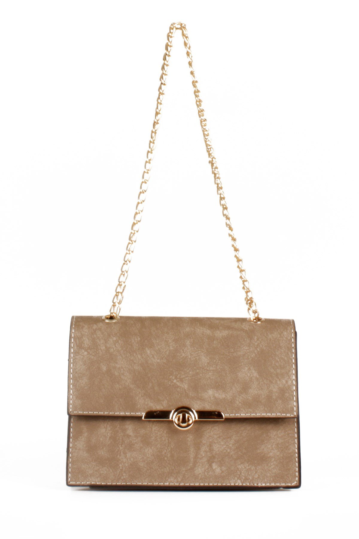 LWE20475-STalhaLuwwe Bag'sKadın Nubuk Görünümlü Midi Boy Zincir Askılı Omuz Çantası (20475)