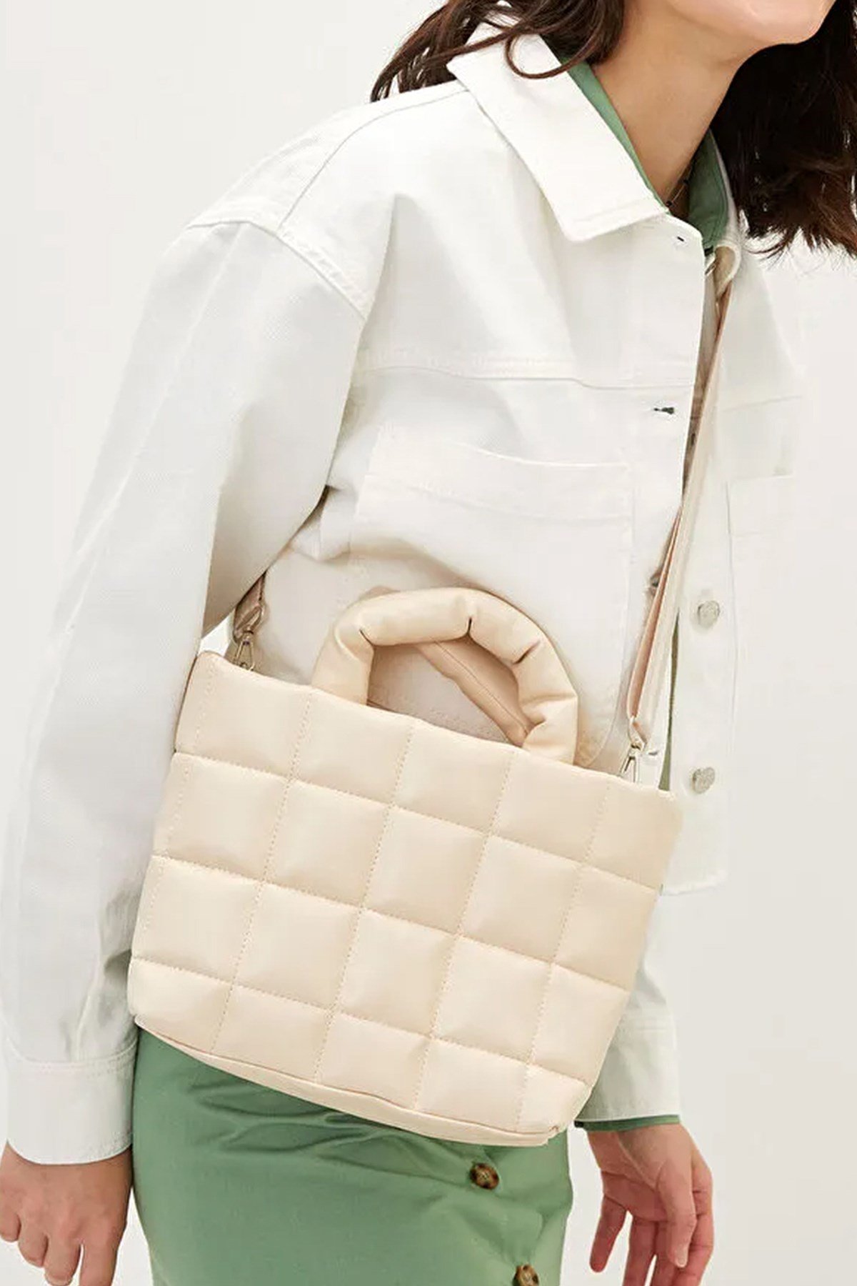 LWE1648-KrmTalhaLuwwe Bag'sKadın Özel Seri Kapitoneli Saten Astarlı Kolon Omuz Askılı El ve Omuz Çantası (1648)