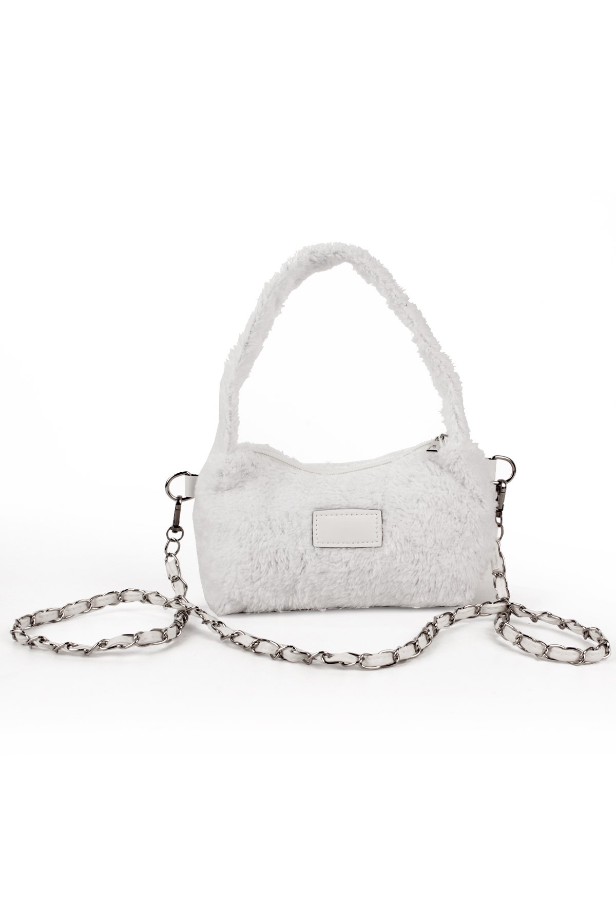 LWE20784-SyhTalhaLuwwe Bag'sKadın Peluş Tüylü Deri Zincir Örgü Omuz Askılı Puufi Salaş Mini Baget El Ve Omuz Çantası (20784)