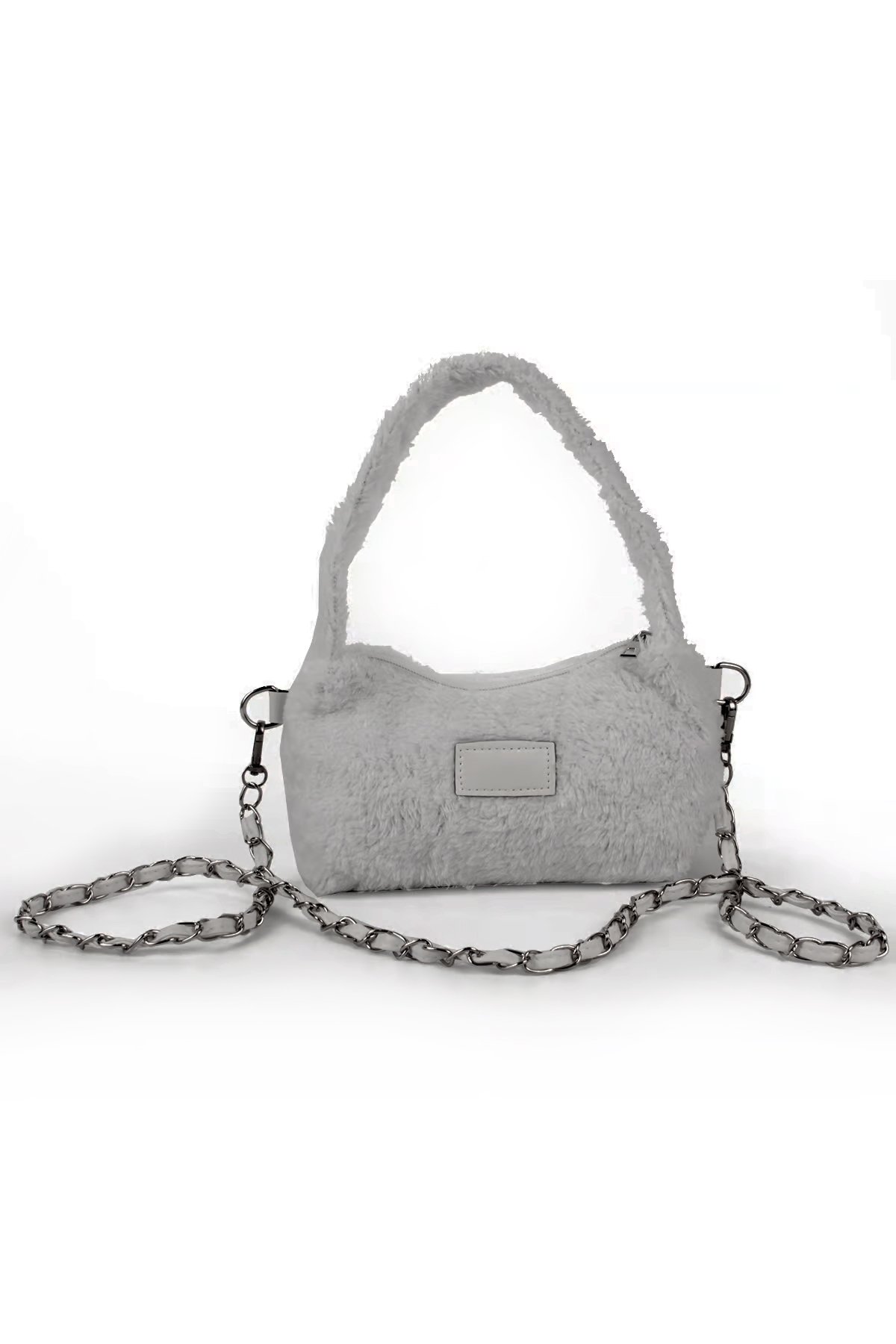LWE20784-SyhTalhaLuwwe Bag'sKadın Peluş Tüylü Deri Zincir Örgü Omuz Askılı Puufi Salaş Mini Baget El Ve Omuz Çantası (20784)
