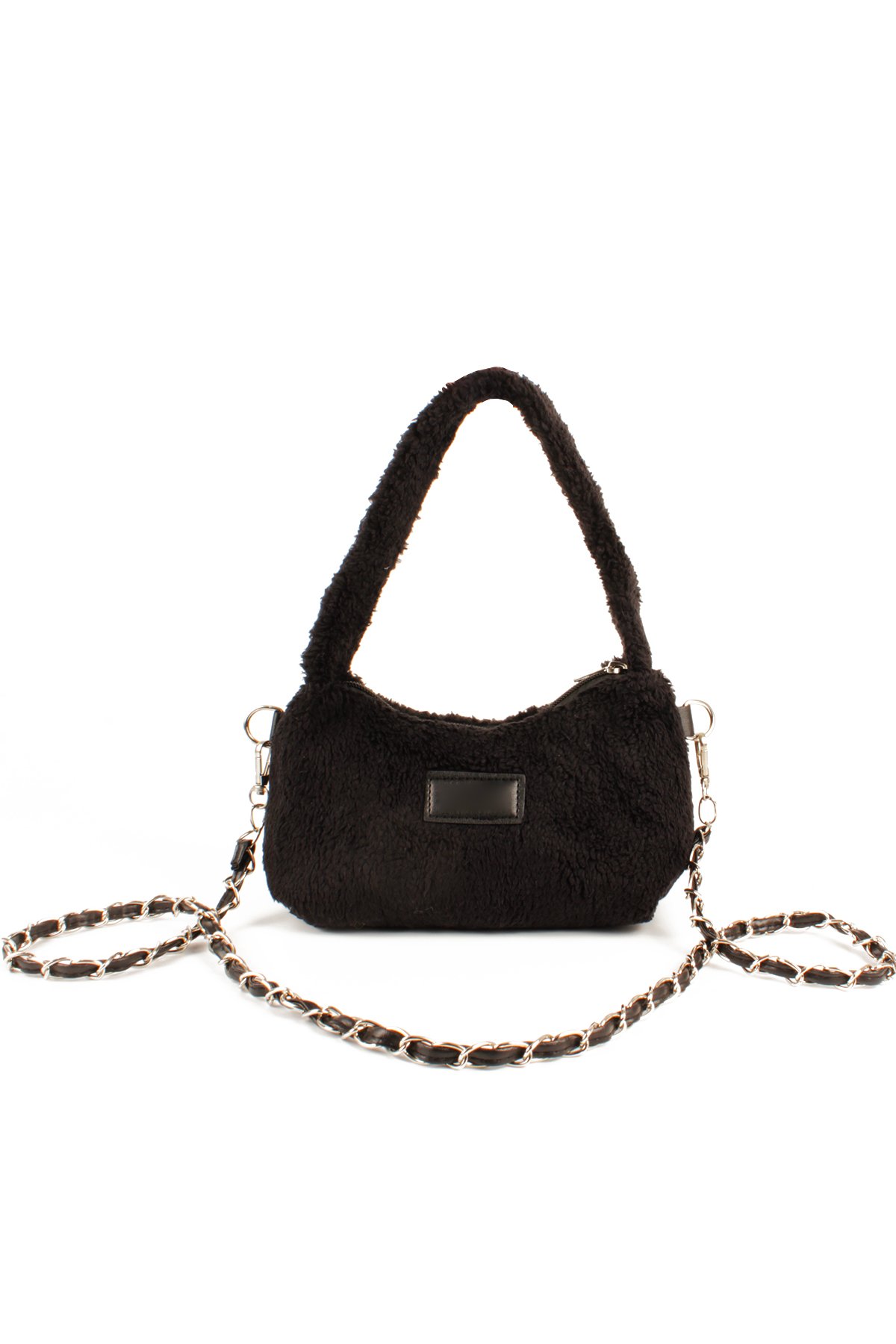 LWE20784-SyhTalhaLuwwe Bag'sKadın Peluş Tüylü Deri Zincir Örgü Omuz Askılı Puufi Salaş Mini Baget El Ve Omuz Çantası (20784)