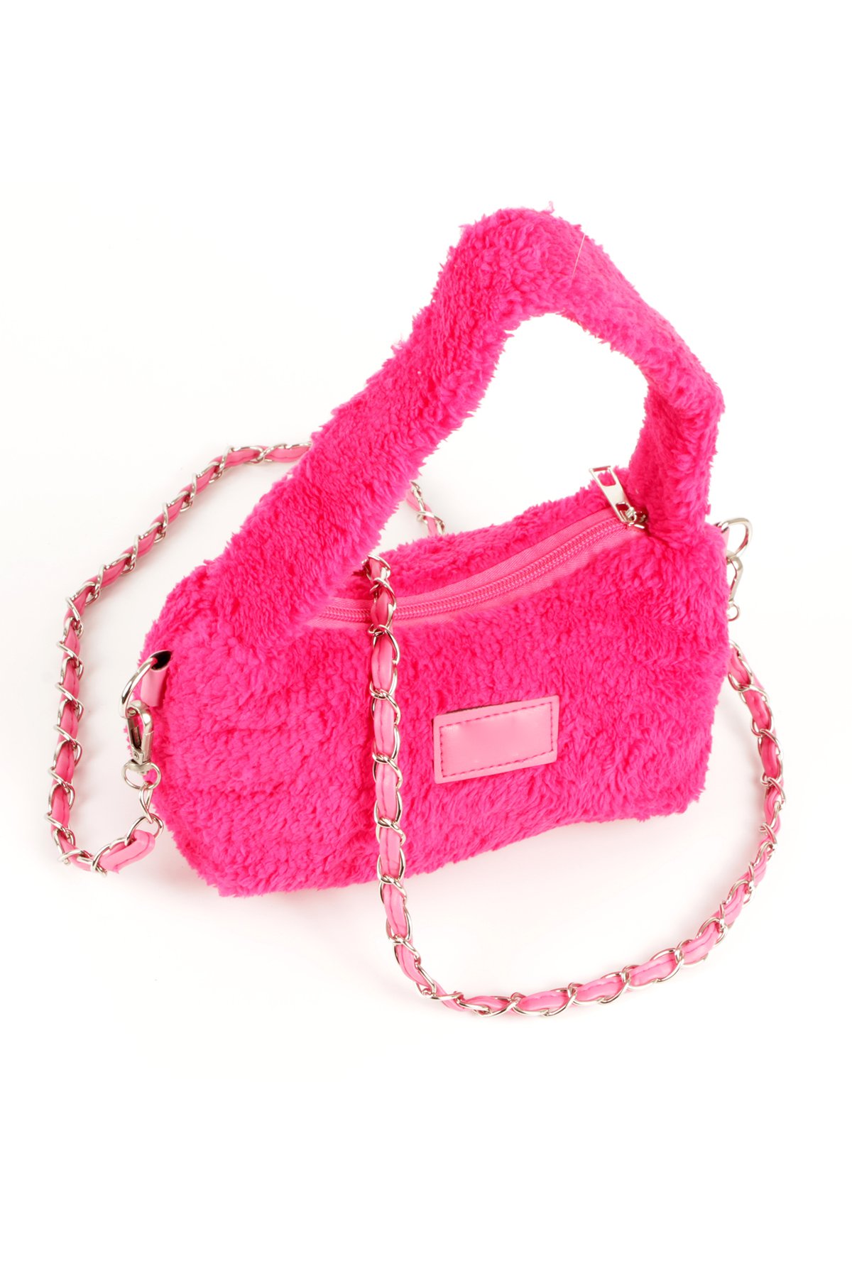 LWE20784-SyhTalhaLuwwe Bag'sKadın Peluş Tüylü Deri Zincir Örgü Omuz Askılı Puufi Salaş Mini Baget El Ve Omuz Çantası (20784)