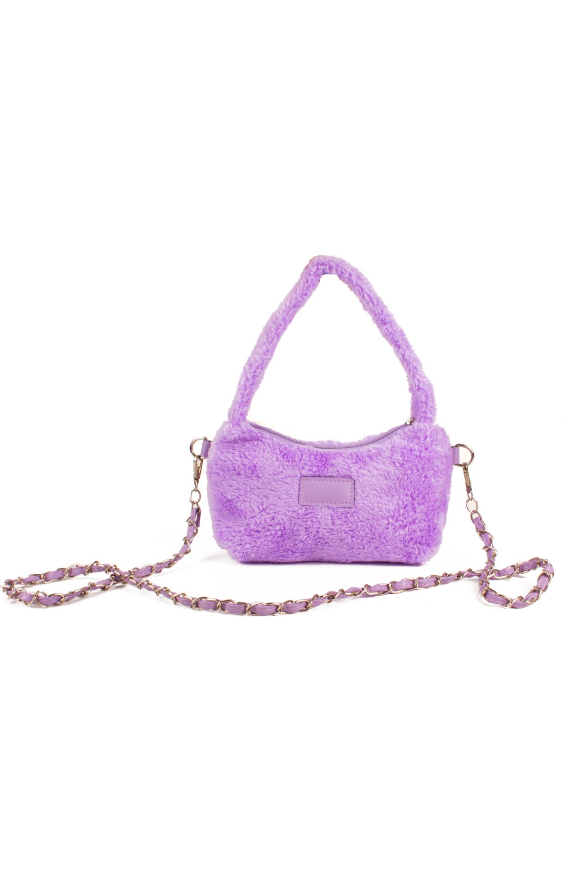 LWE20784-SyhTalhaLuwwe Bag'sKadın Peluş Tüylü Deri Zincir Örgü Omuz Askılı Puufi Salaş Mini Baget El Ve Omuz Çantası (20784)